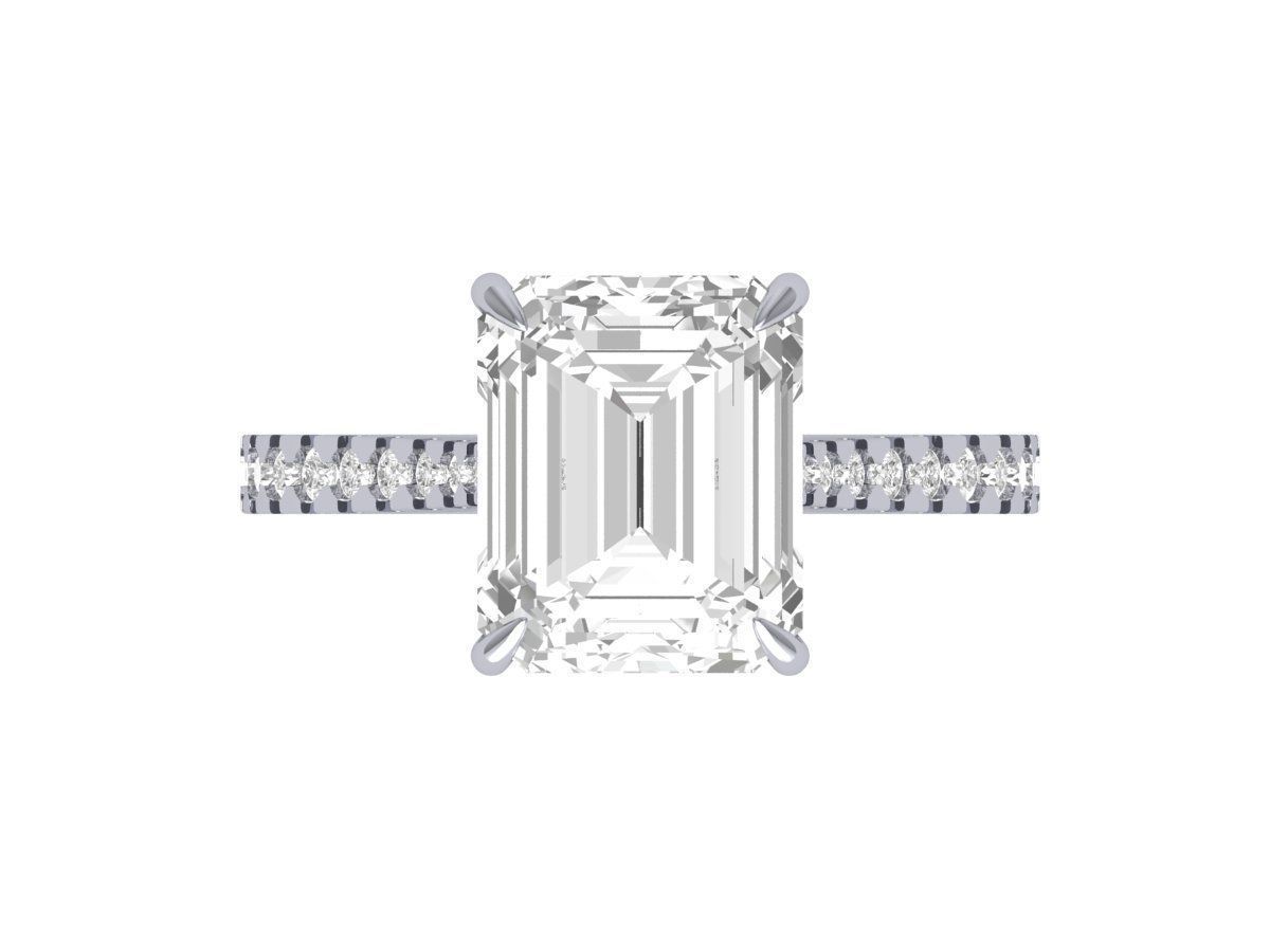 Emerald Solitaire Ring With Hidden Halo Cathedral setting 3D print model_2