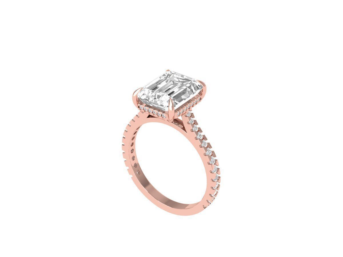 Emerald Solitaire Ring With Hidden Halo Cathedral setting 3D print model_4