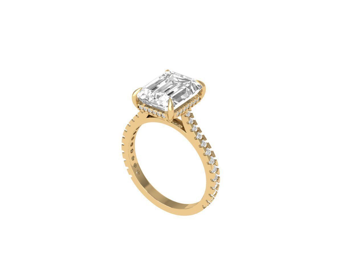 Emerald Solitaire Ring With Hidden Halo Cathedral setting 3D print model_3