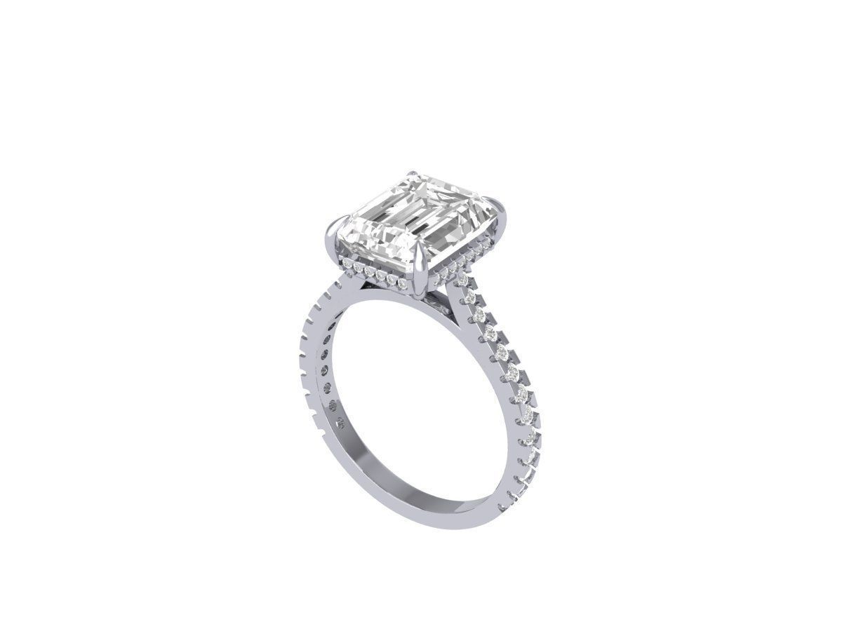 Emerald Solitaire Ring With Hidden Halo Cathedral setting 3D print model_5