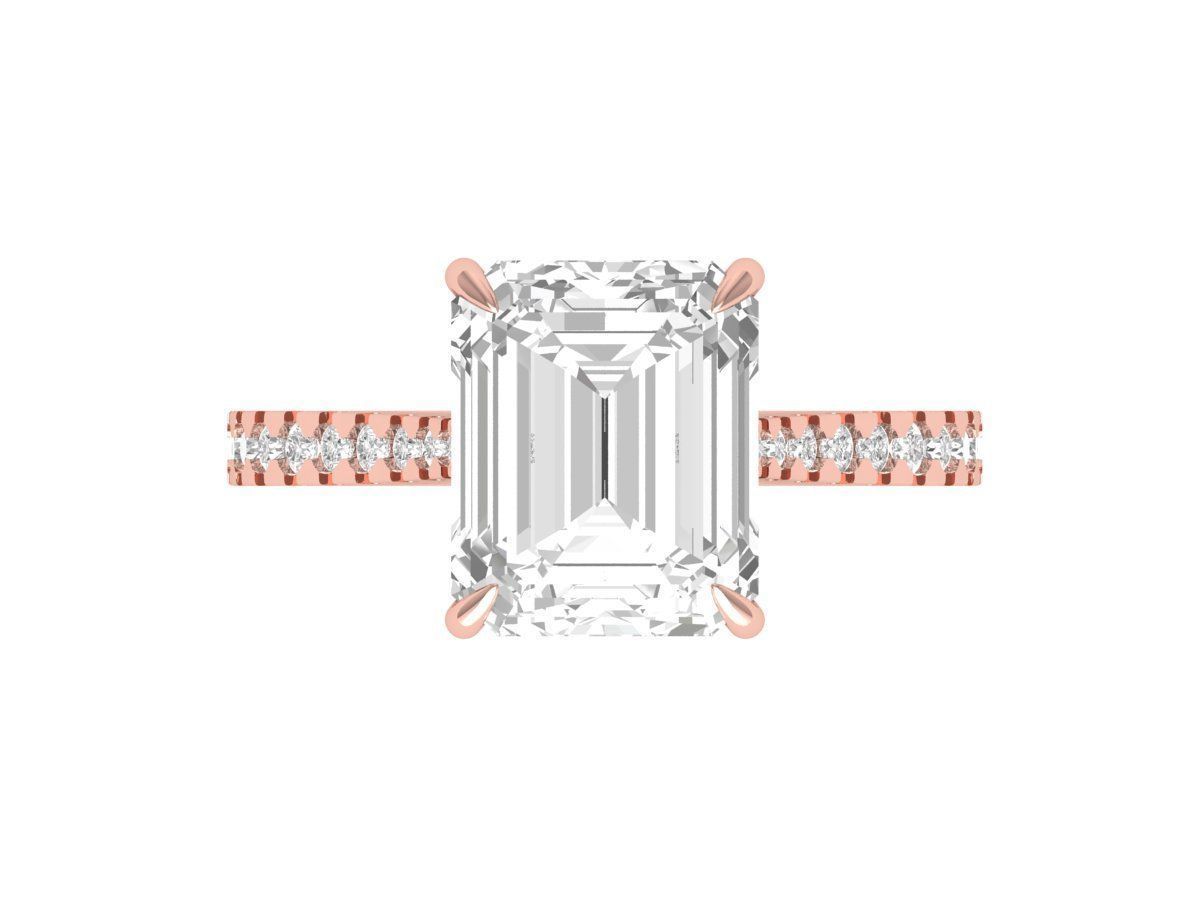 Emerald Solitaire Ring With Hidden Halo Cathedral setting 3D print model_1