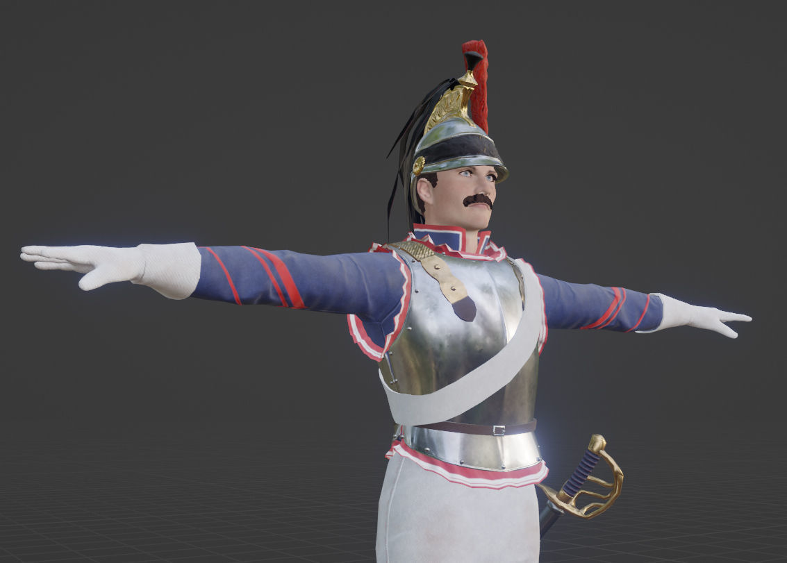 Napoleonic Cuirassier T-Pose 3D model_2