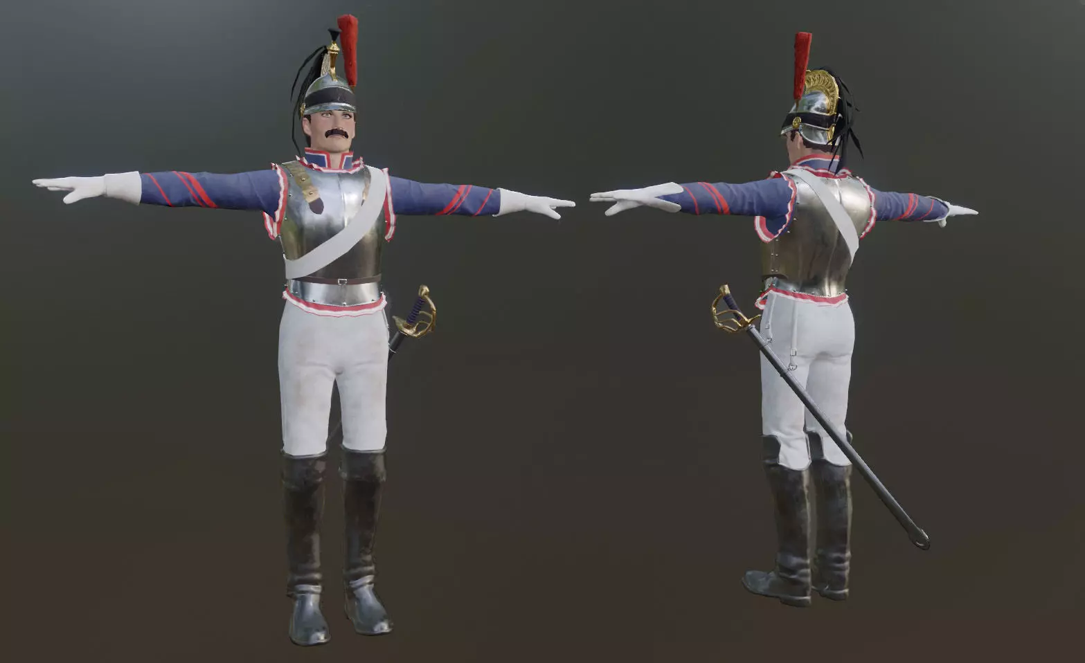 Napoleonic Cuirassier T-Pose 3D model_0