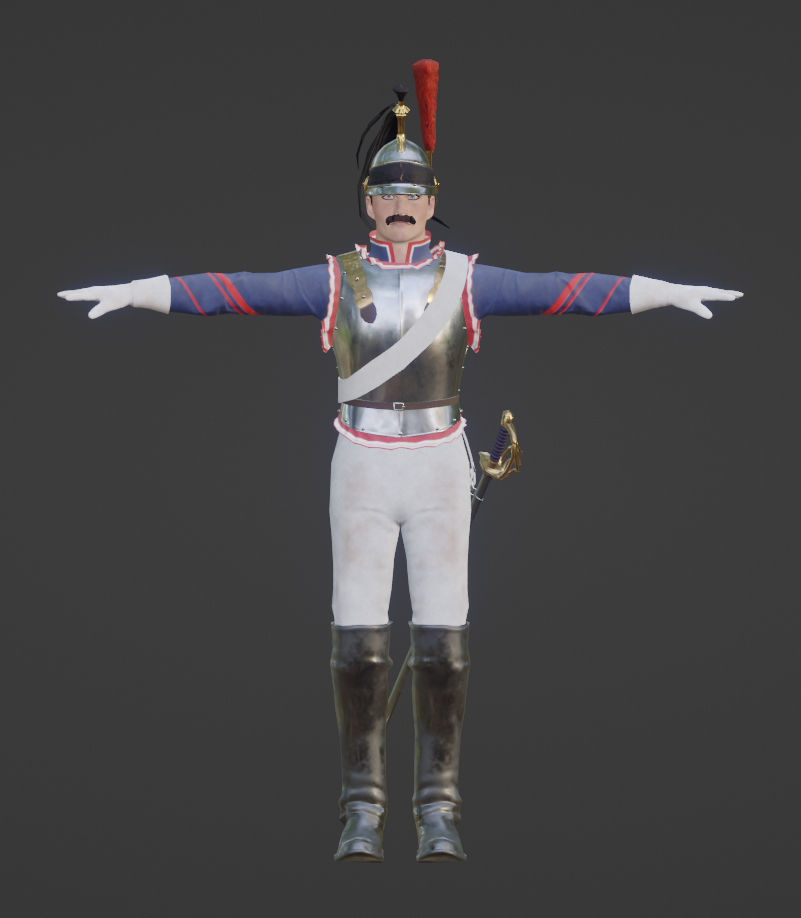 Napoleonic Cuirassier T-Pose 3D model_1
