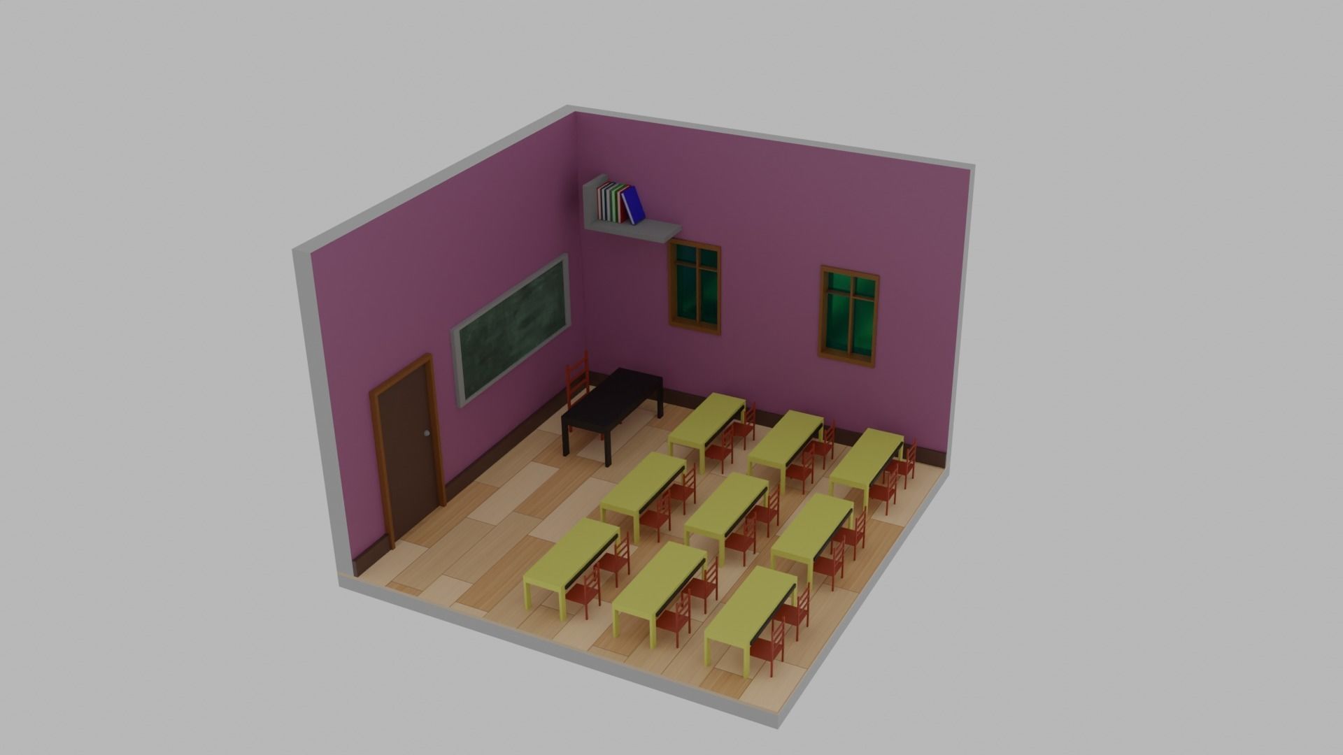 Isomeric Class Room Low-poly 3D model_1