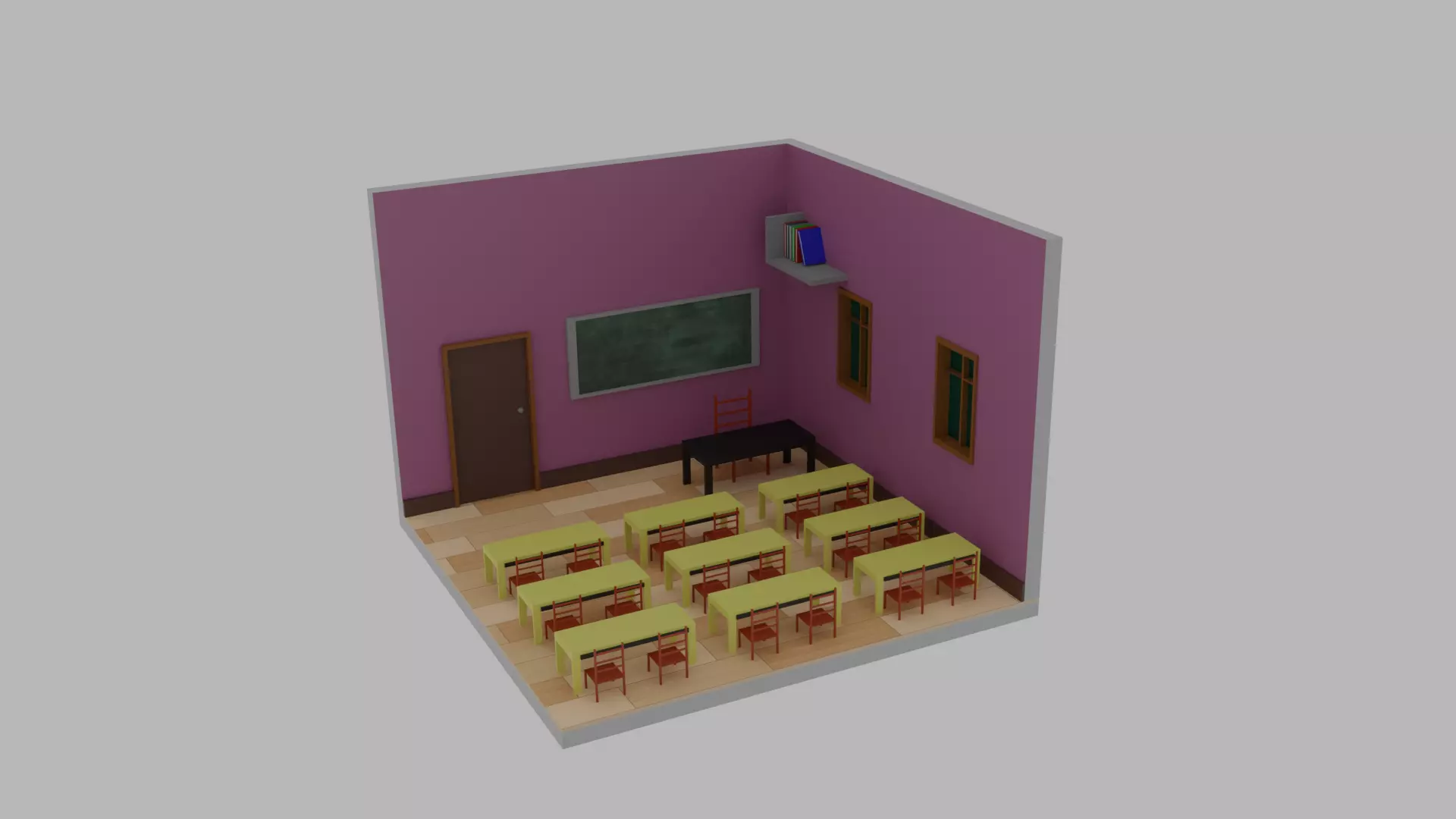 Isomeric Class Room Low-poly 3D model_0