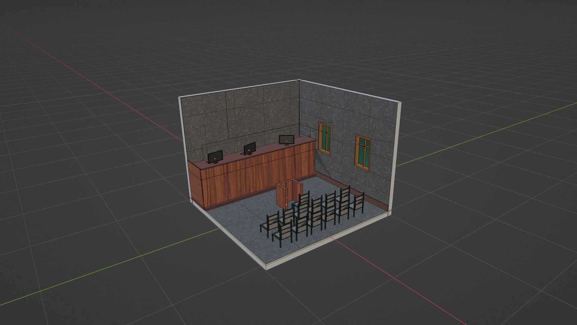 Isomeric Courtroom Low-poly 3D model_7