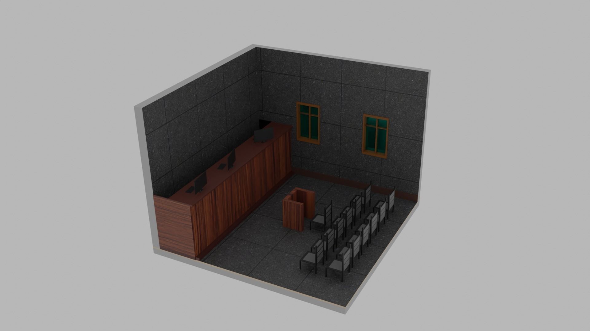 Isomeric Courtroom Low-poly 3D model_1