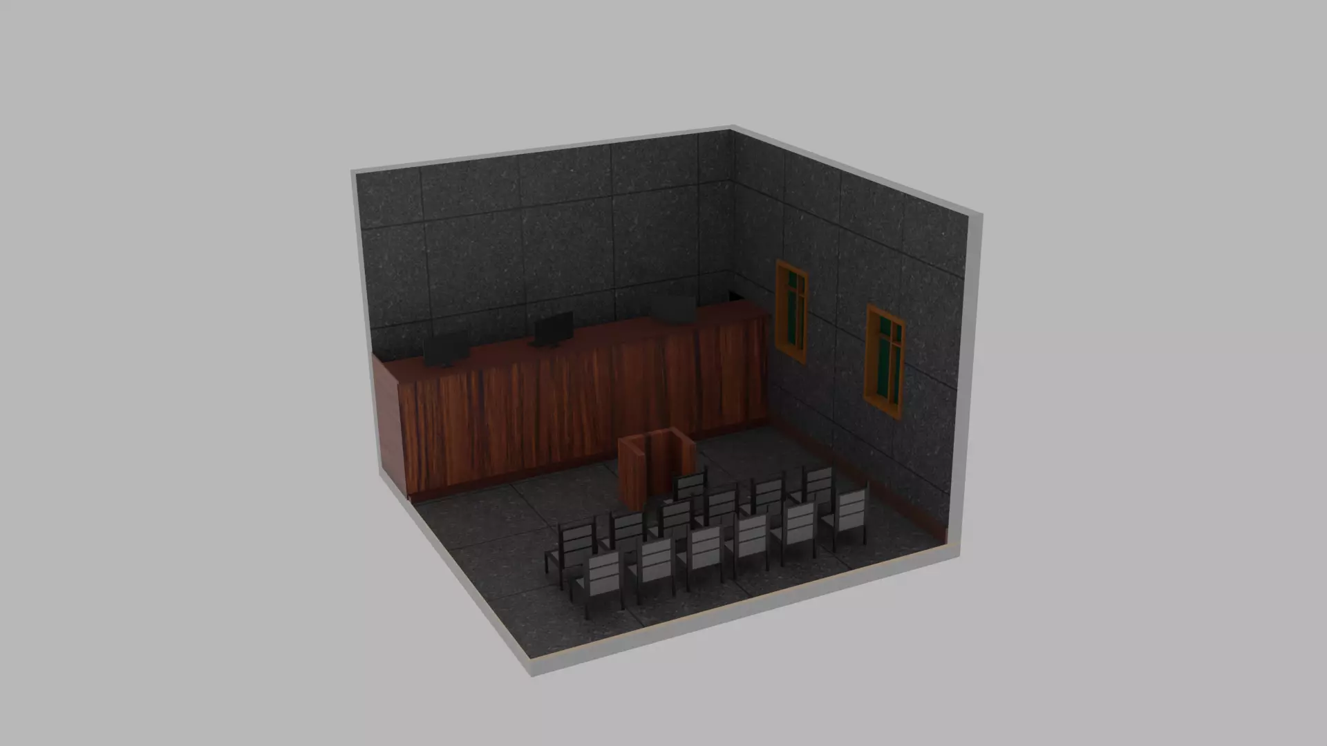 Isomeric Courtroom Low-poly 3D model_0