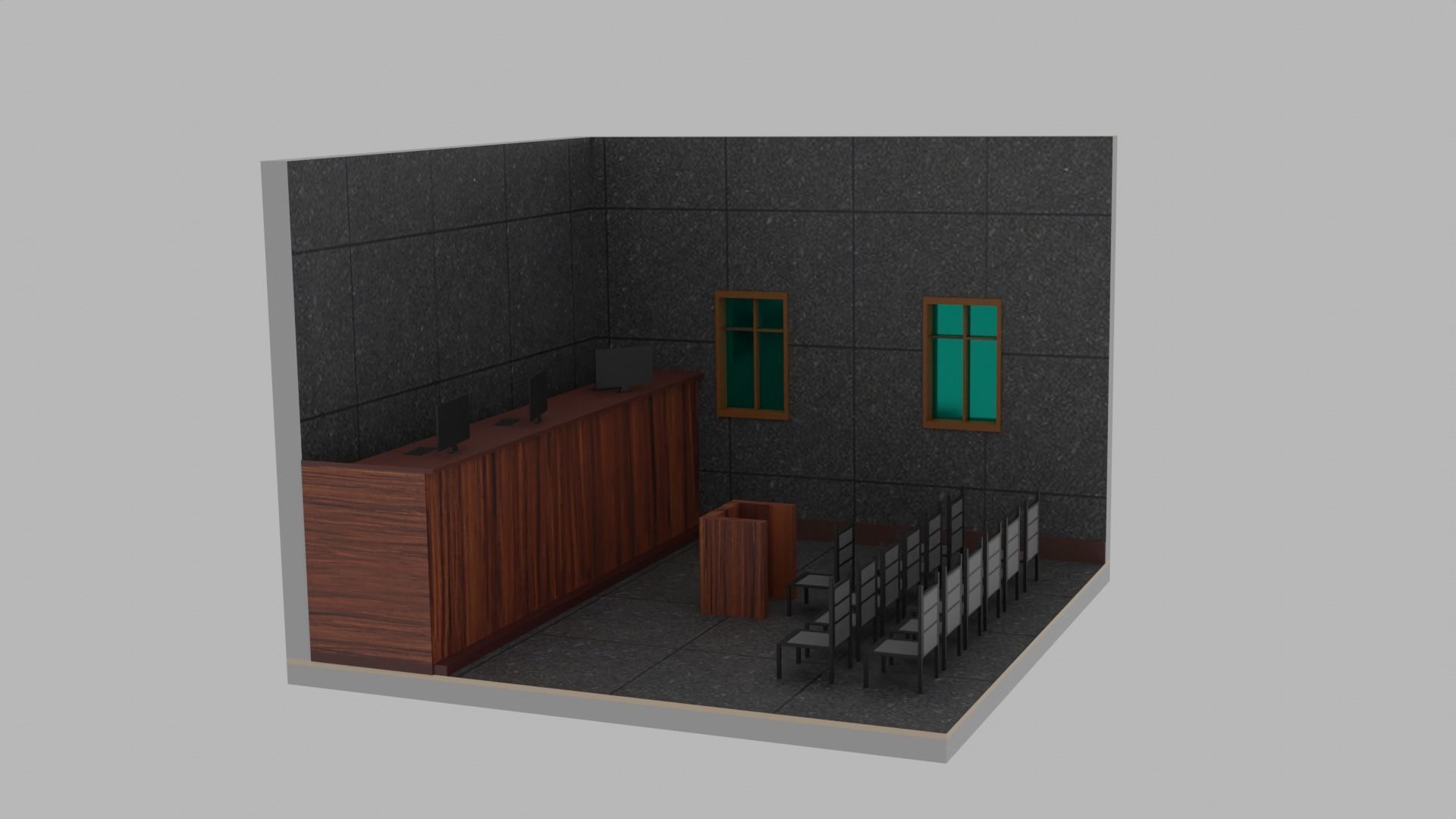 Isomeric Courtroom Low-poly 3D model_4