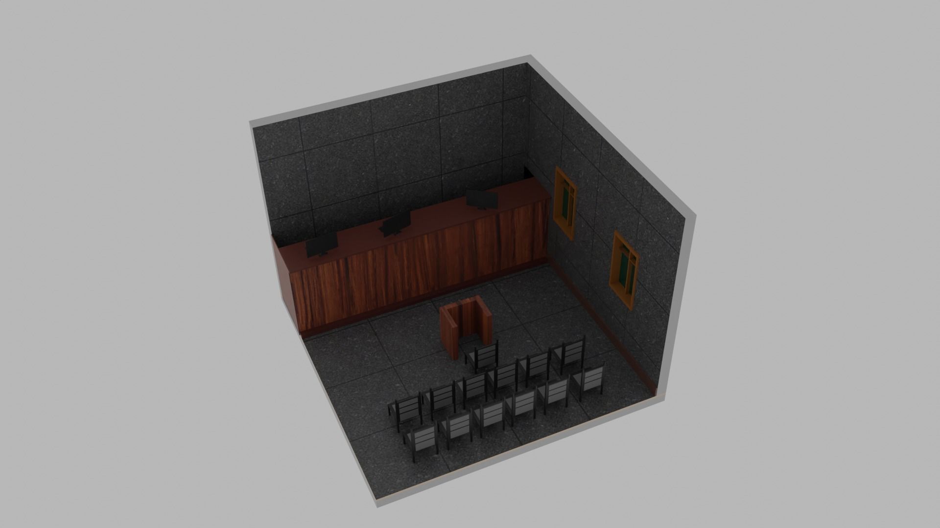 Isomeric Courtroom Low-poly 3D model_2