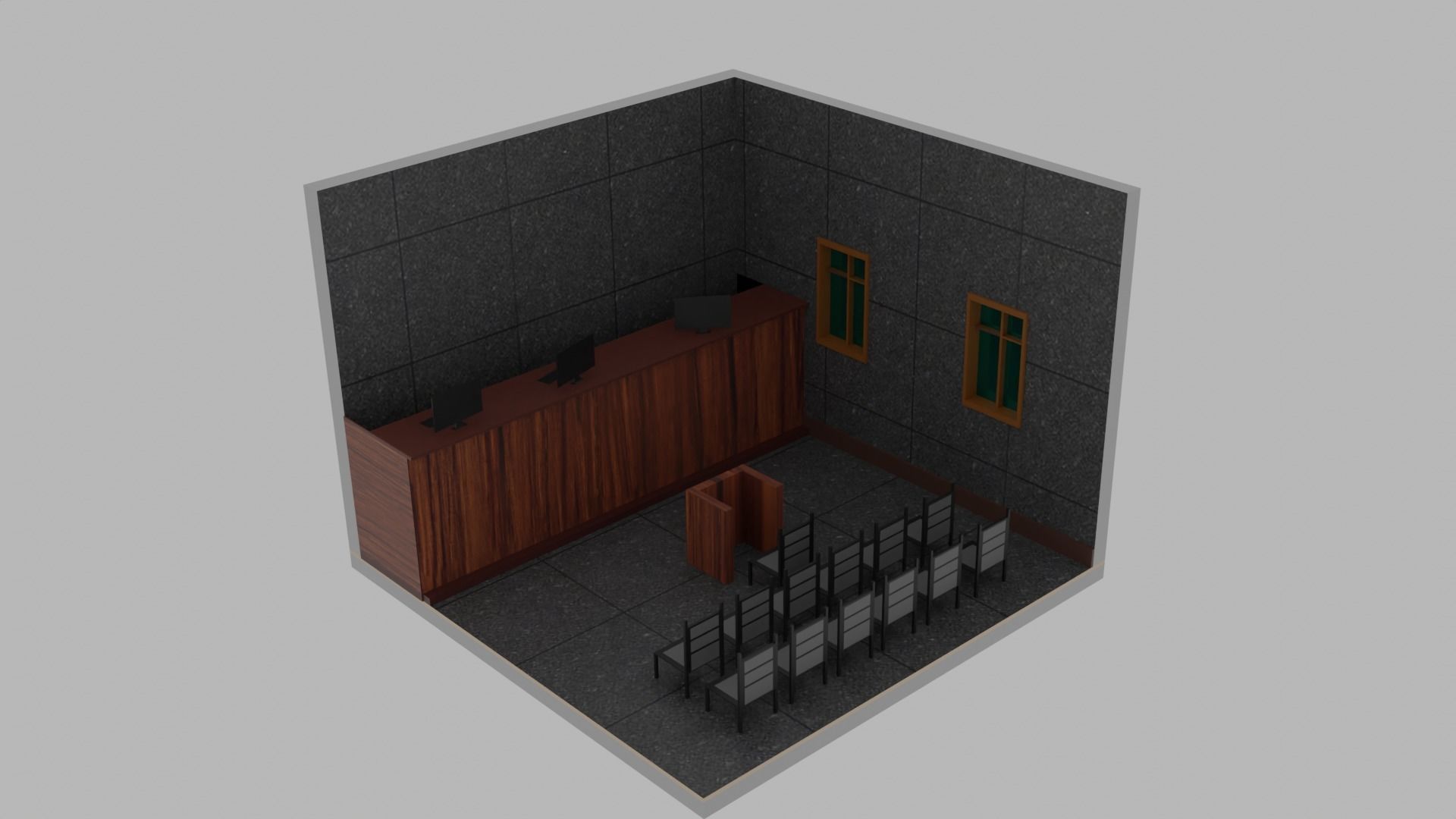 Isomeric Courtroom Low-poly 3D model_6