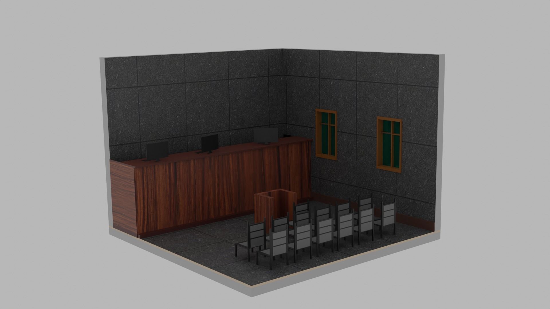 Isomeric Courtroom Low-poly 3D model_5