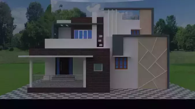 Elevation 4side view Low-poly 3D model