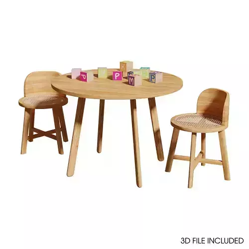 Kathyscove Quinns Junior Round Activity Wood Table Chairs Set 3D model