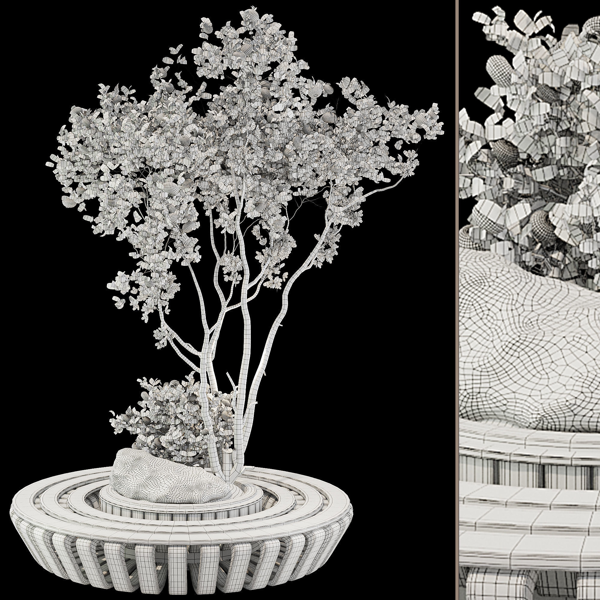 Garden Bench Apple Tree and Bush 118 3D model_6