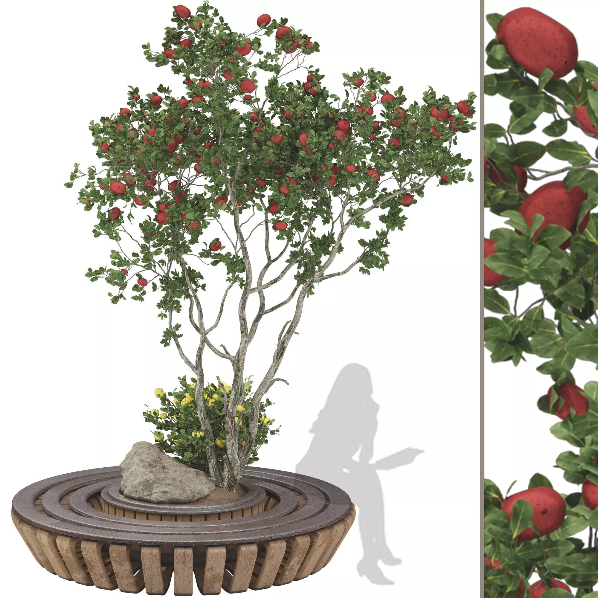Garden Bench Apple Tree and Bush 118 3D model_0