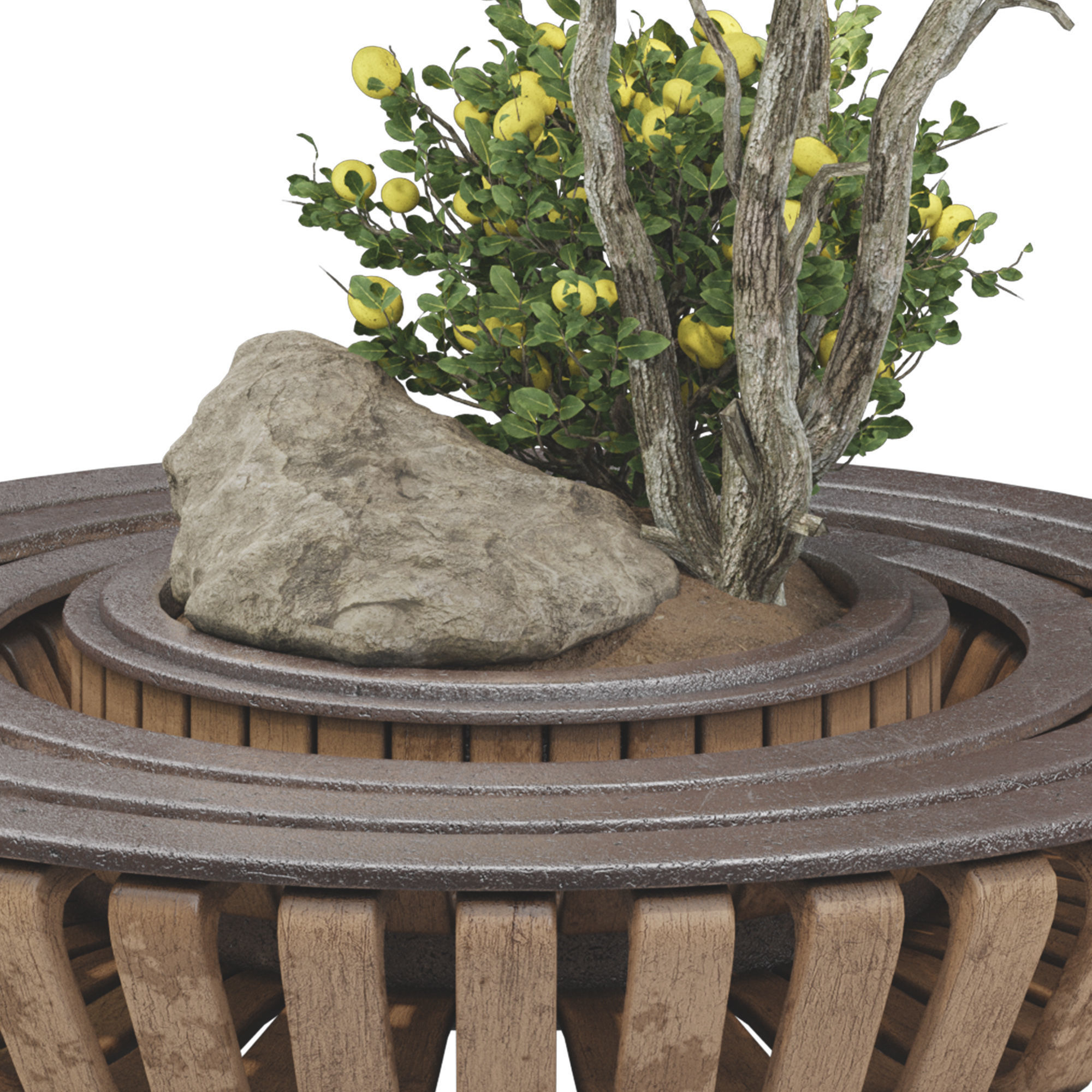 Garden Bench Apple Tree and Bush 118 3D model_4