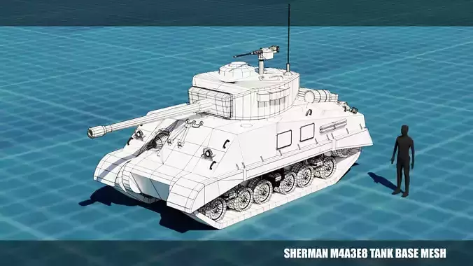 Sherman m4a3e8 easy eight Tank Base Mesh Low-poly 3D model