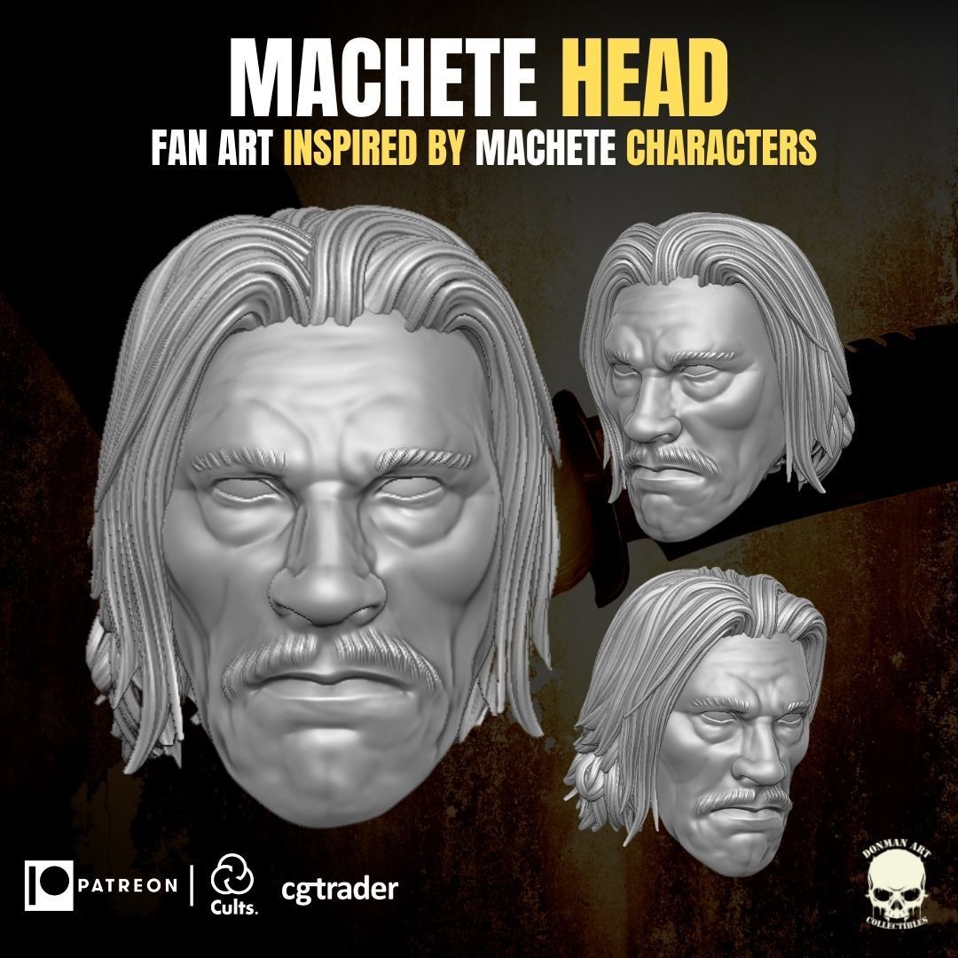 Machete fan Art Head  3D printable Files For Action Figures 3D print model_4
