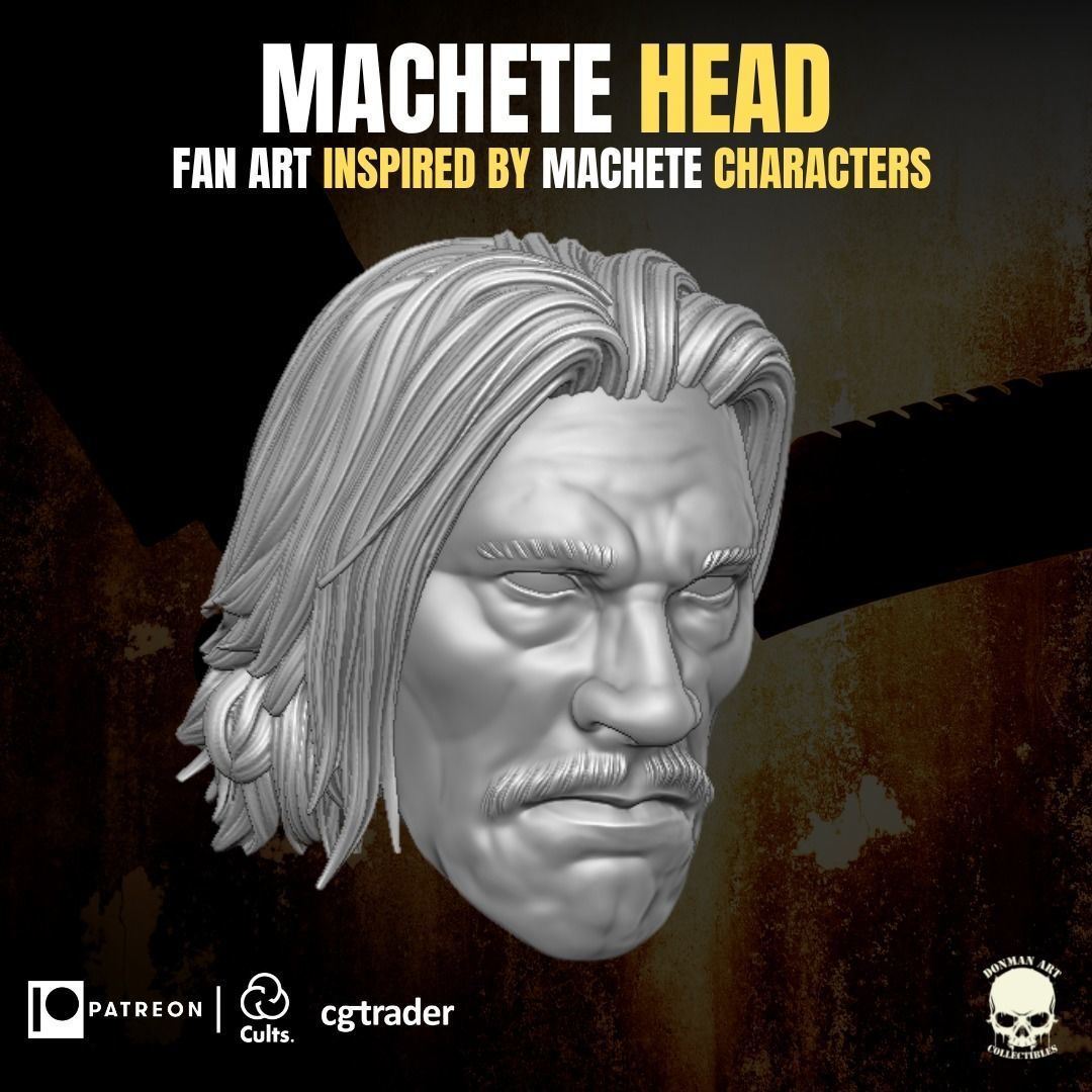 Machete fan Art Head  3D printable Files For Action Figures 3D print model_2