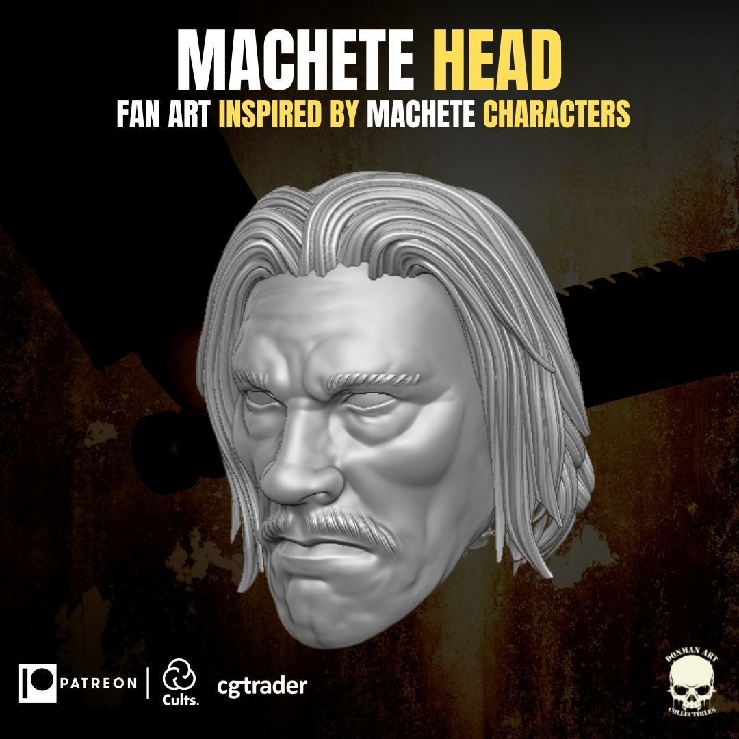Machete fan Art Head  3D printable Files For Action Figures 3D print model_3