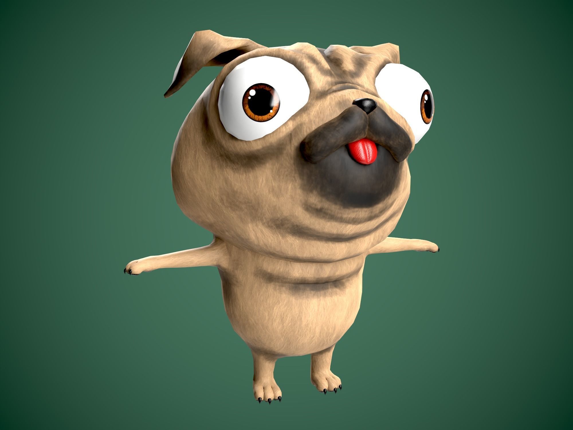 Cute Mops dog Low-poly 3D model_3