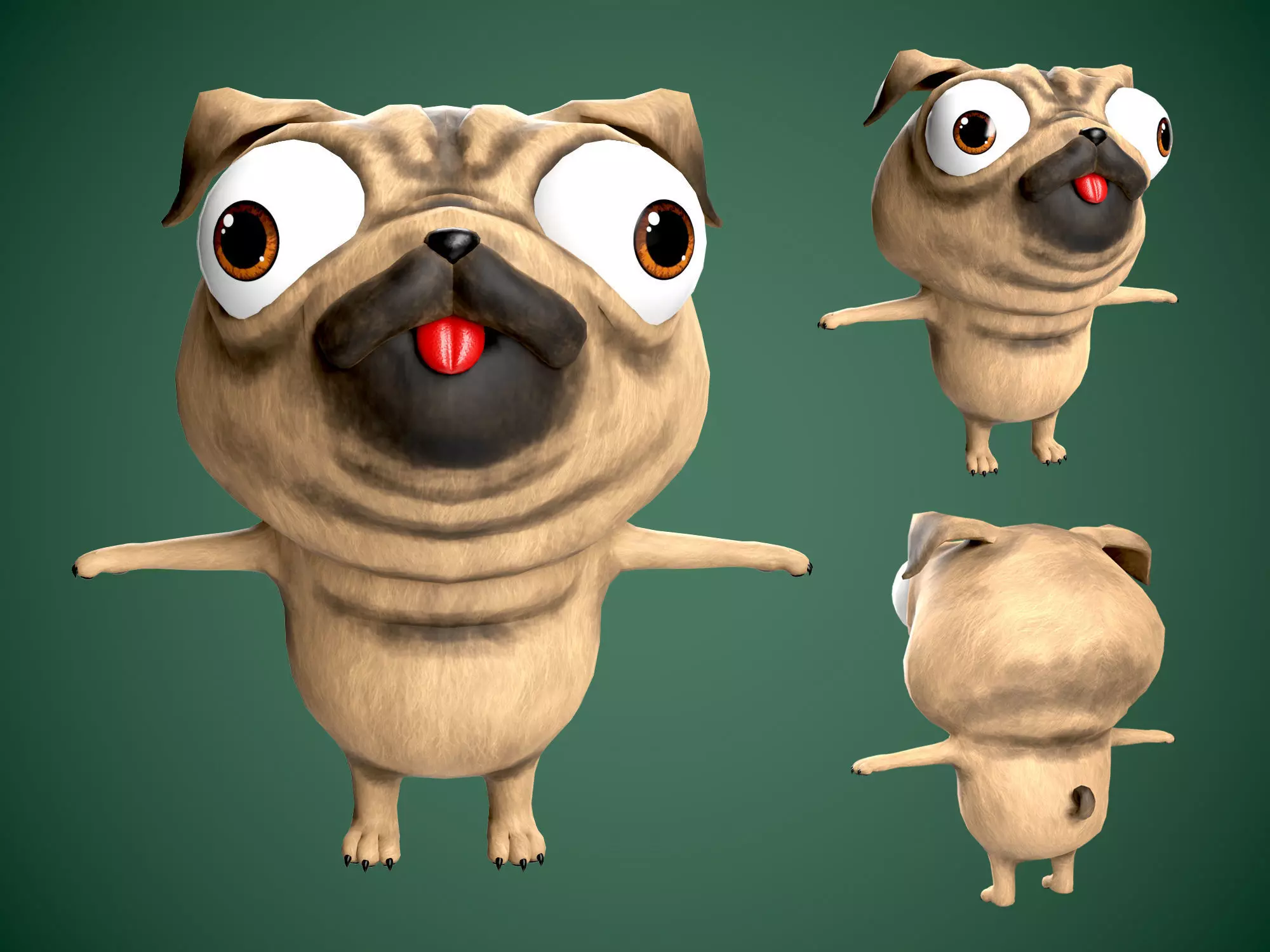 Cute Mops dog Low-poly 3D model_0
