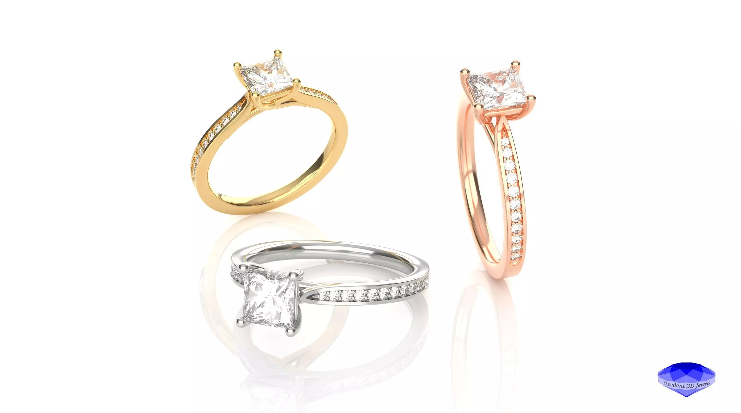 Princess Cut Diamond Solitaire Ring 3D print model_0