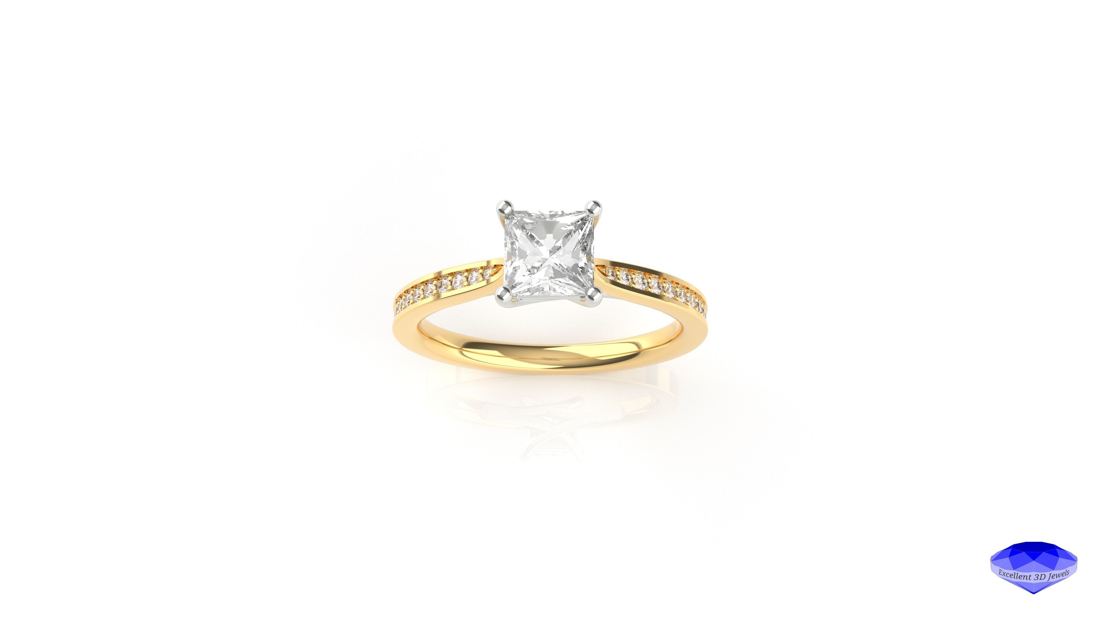 Princess Cut Diamond Solitaire Ring 3D print model_1