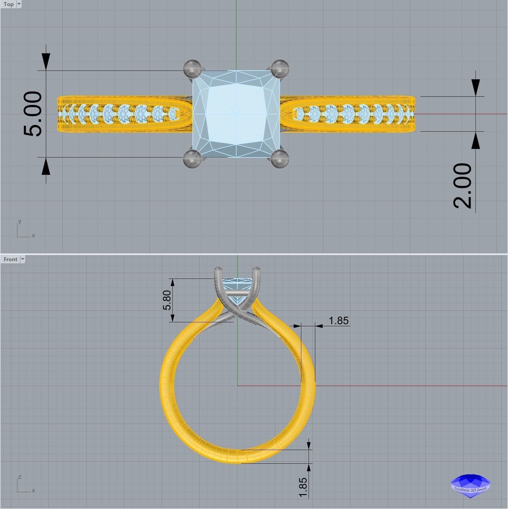 Princess Cut Diamond Solitaire Ring 3D print model_5