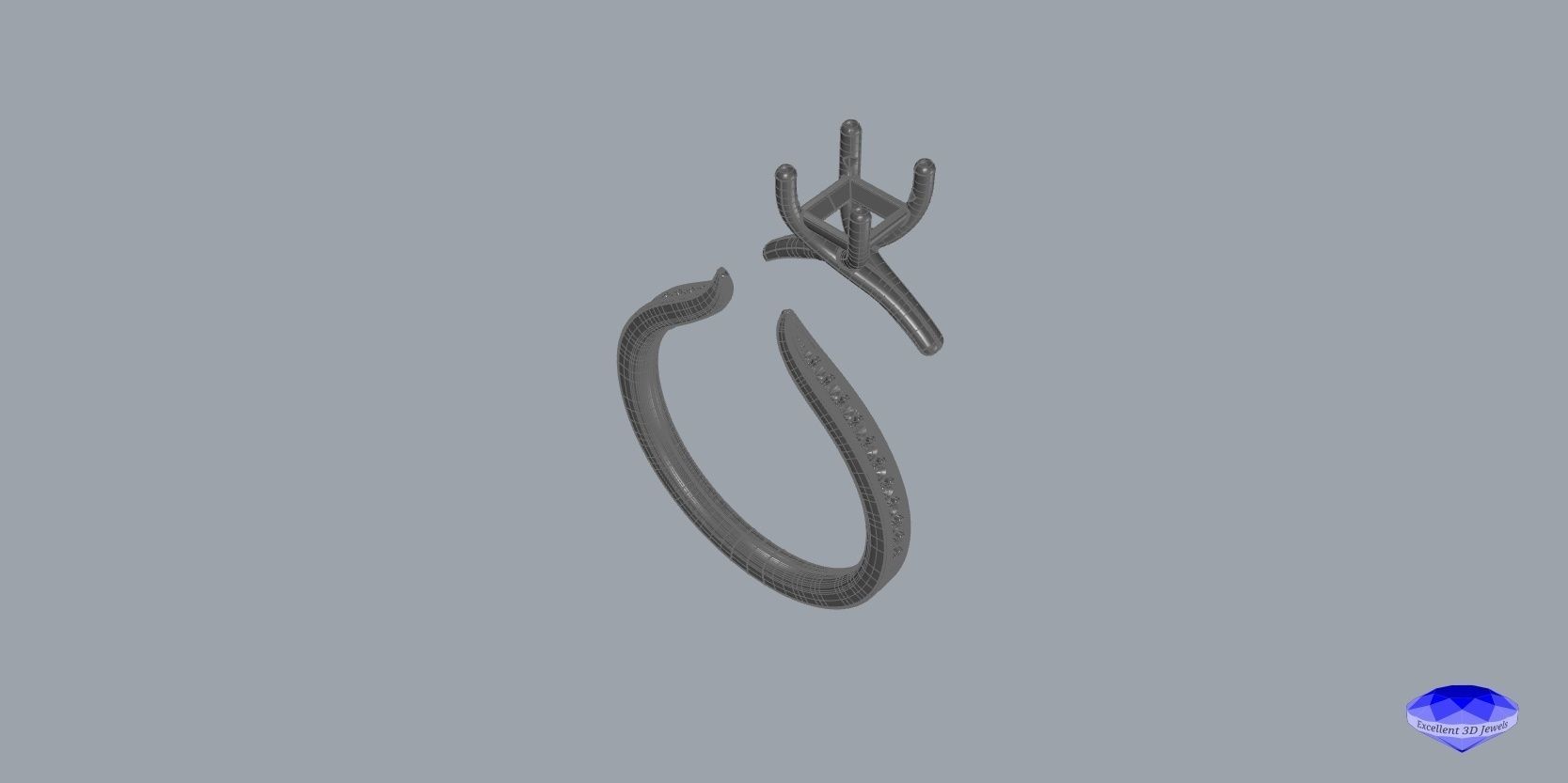 Princess Cut Diamond Solitaire Ring 3D print model_6