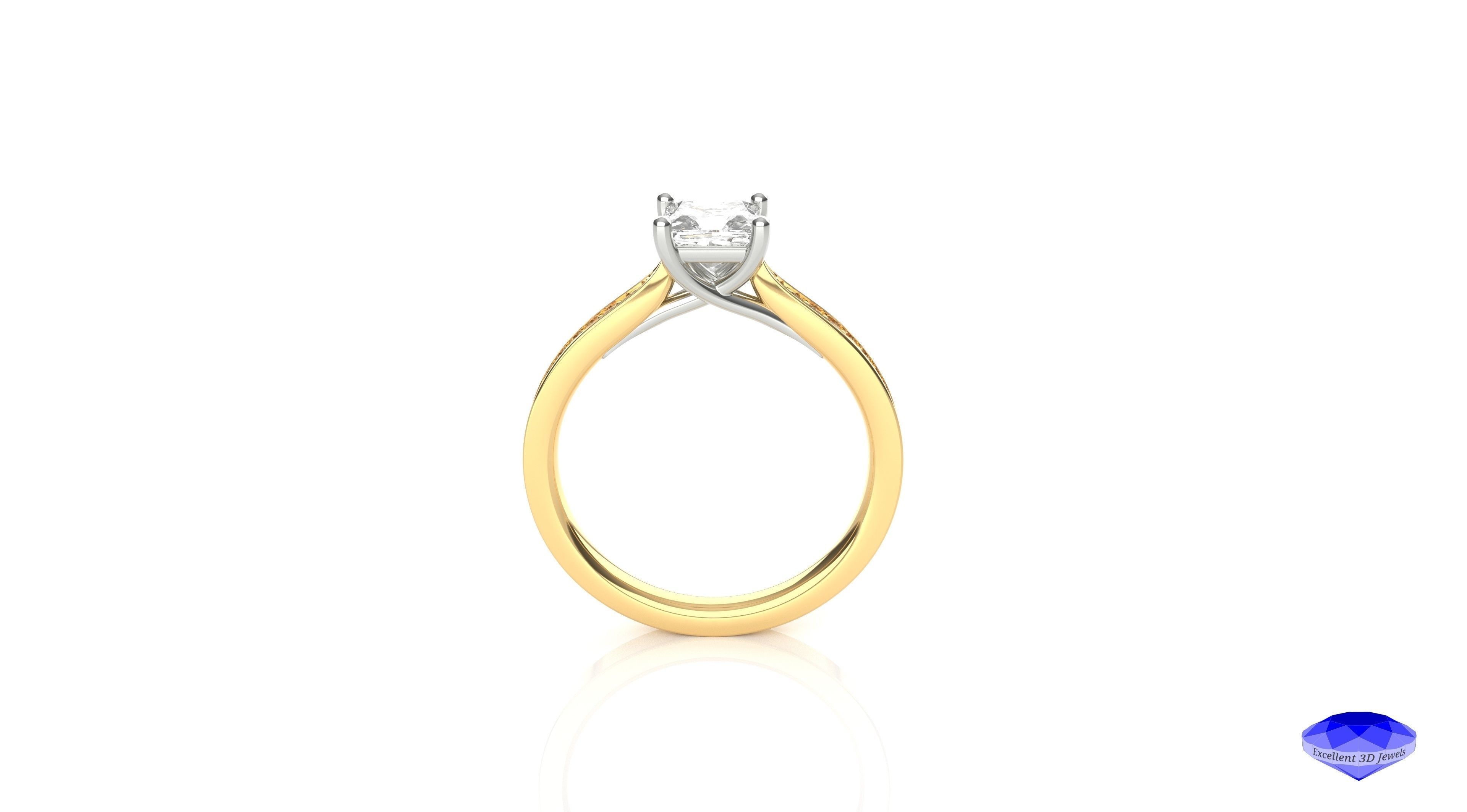 Princess Cut Diamond Solitaire Ring 3D print model_2