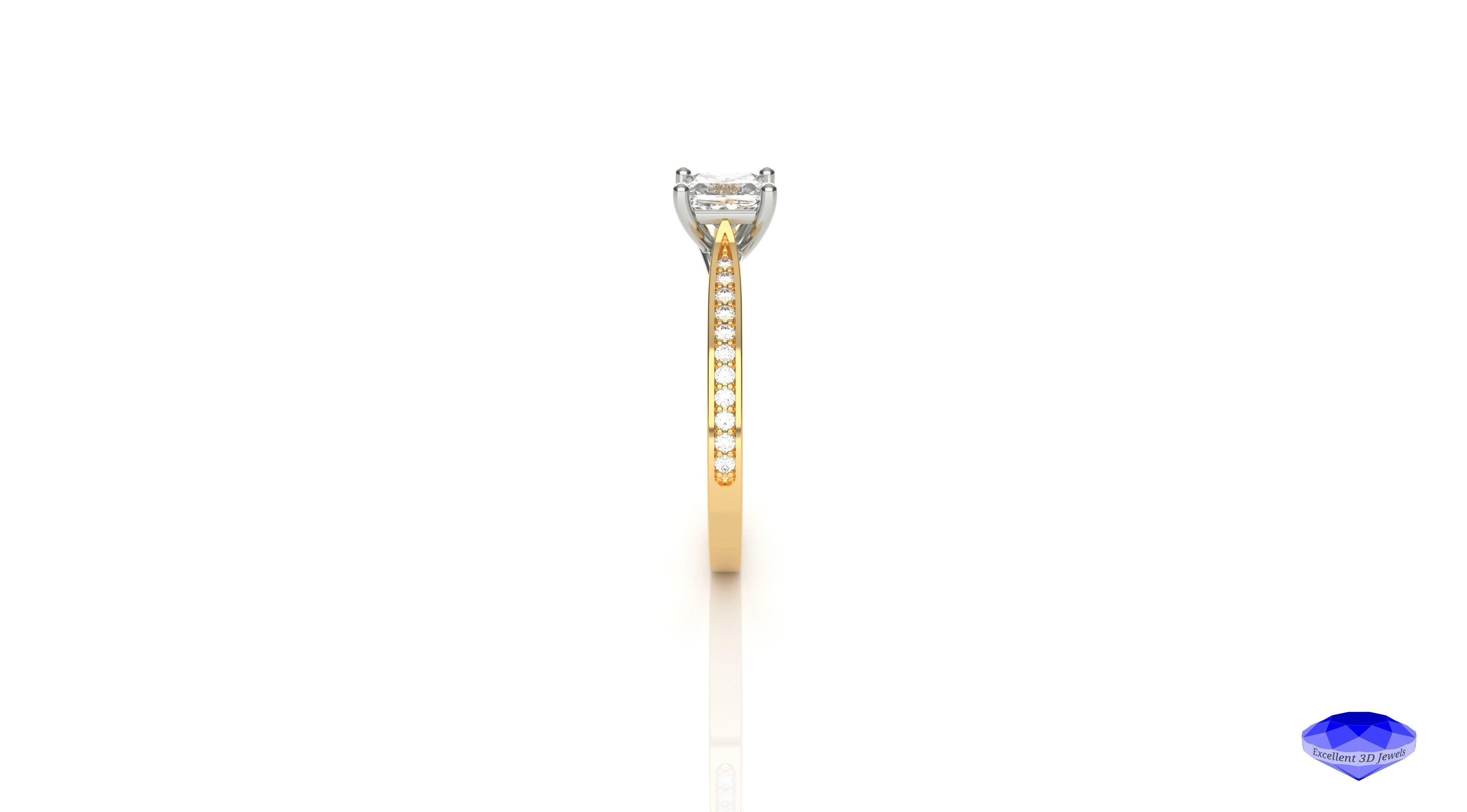 Princess Cut Diamond Solitaire Ring 3D print model_4