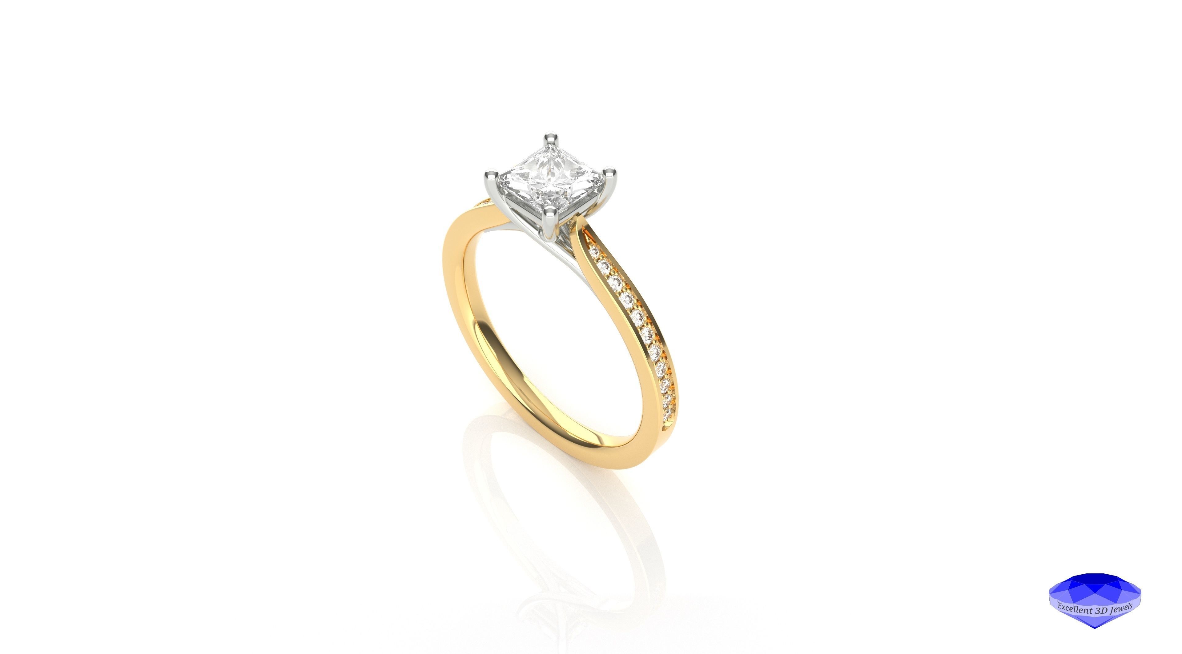 Princess Cut Diamond Solitaire Ring 3D print model_3
