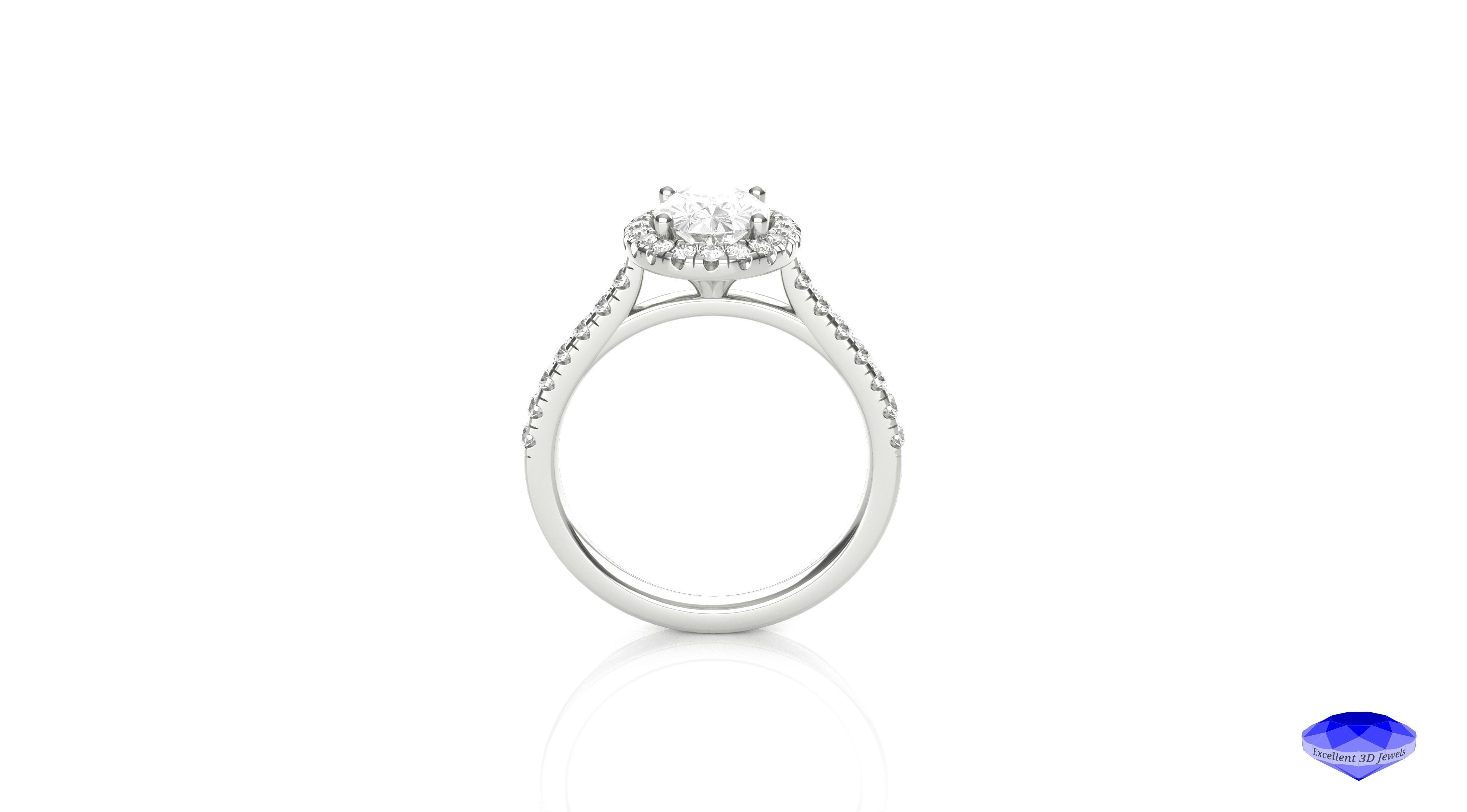 Oval Diamond Halo Engagement Ring  3D print model_2
