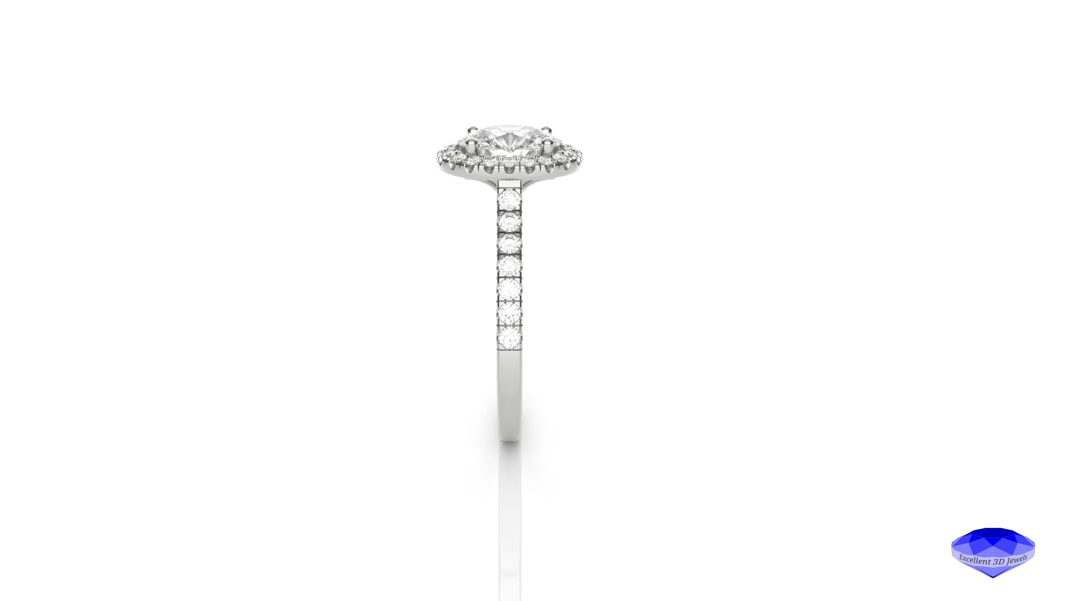 Oval Diamond Halo Engagement Ring  3D print model_4