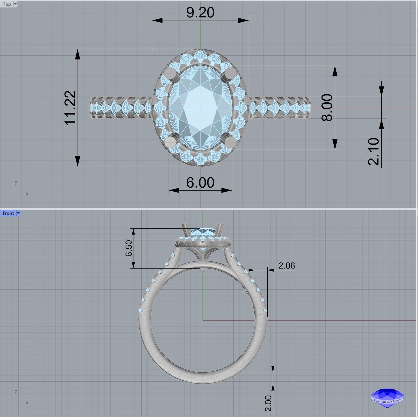 Oval Diamond Halo Engagement Ring  3D print model_5