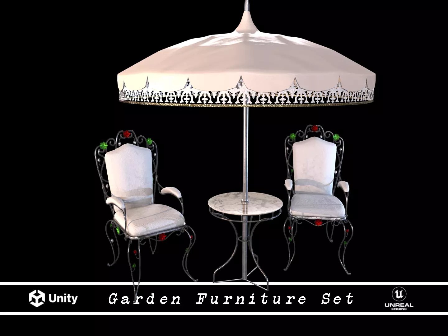 Garden Furniture - Chair and table Low-poly 3D model