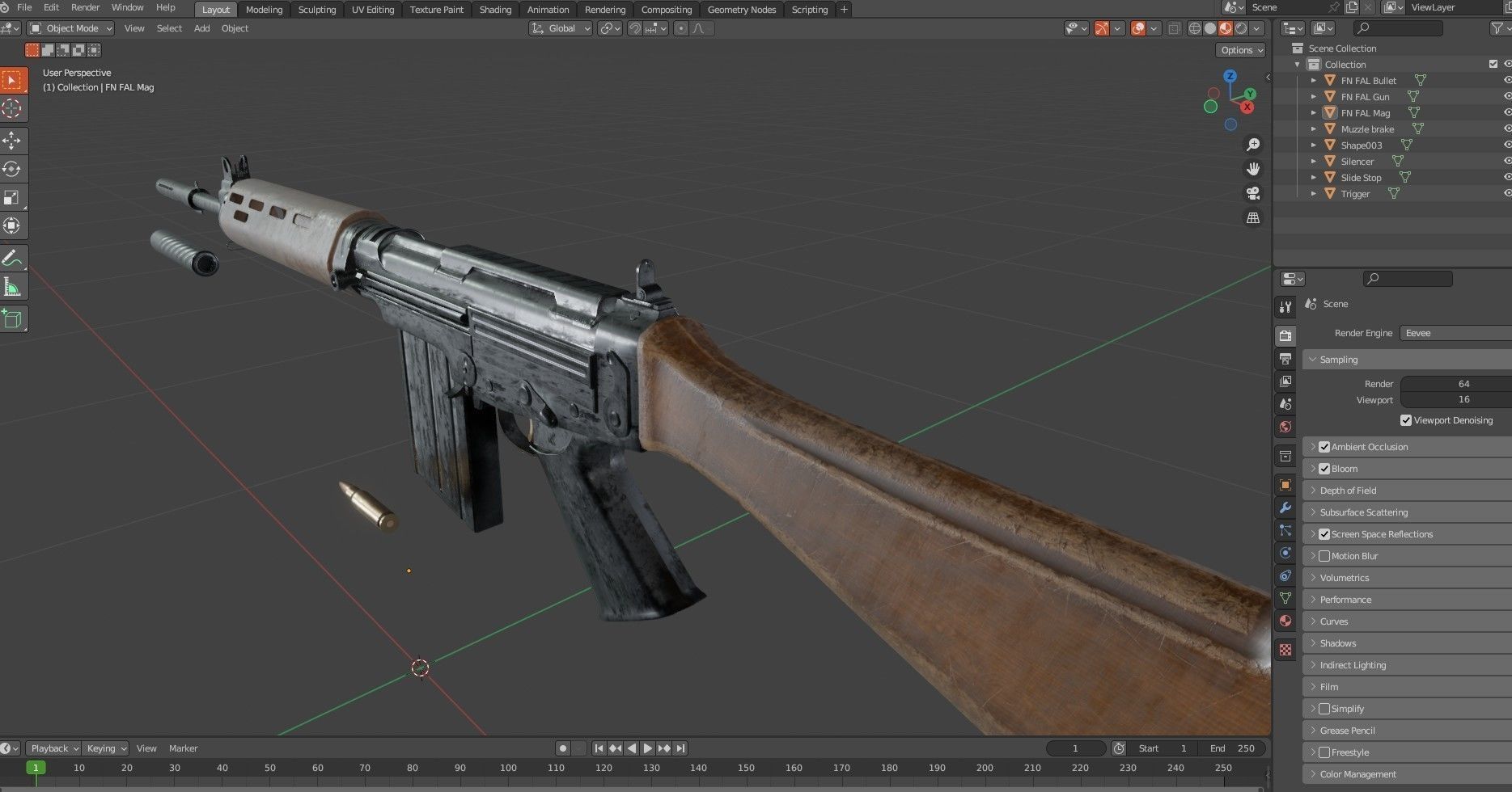 FN FAL  Rifle Low-poly 3D model_16