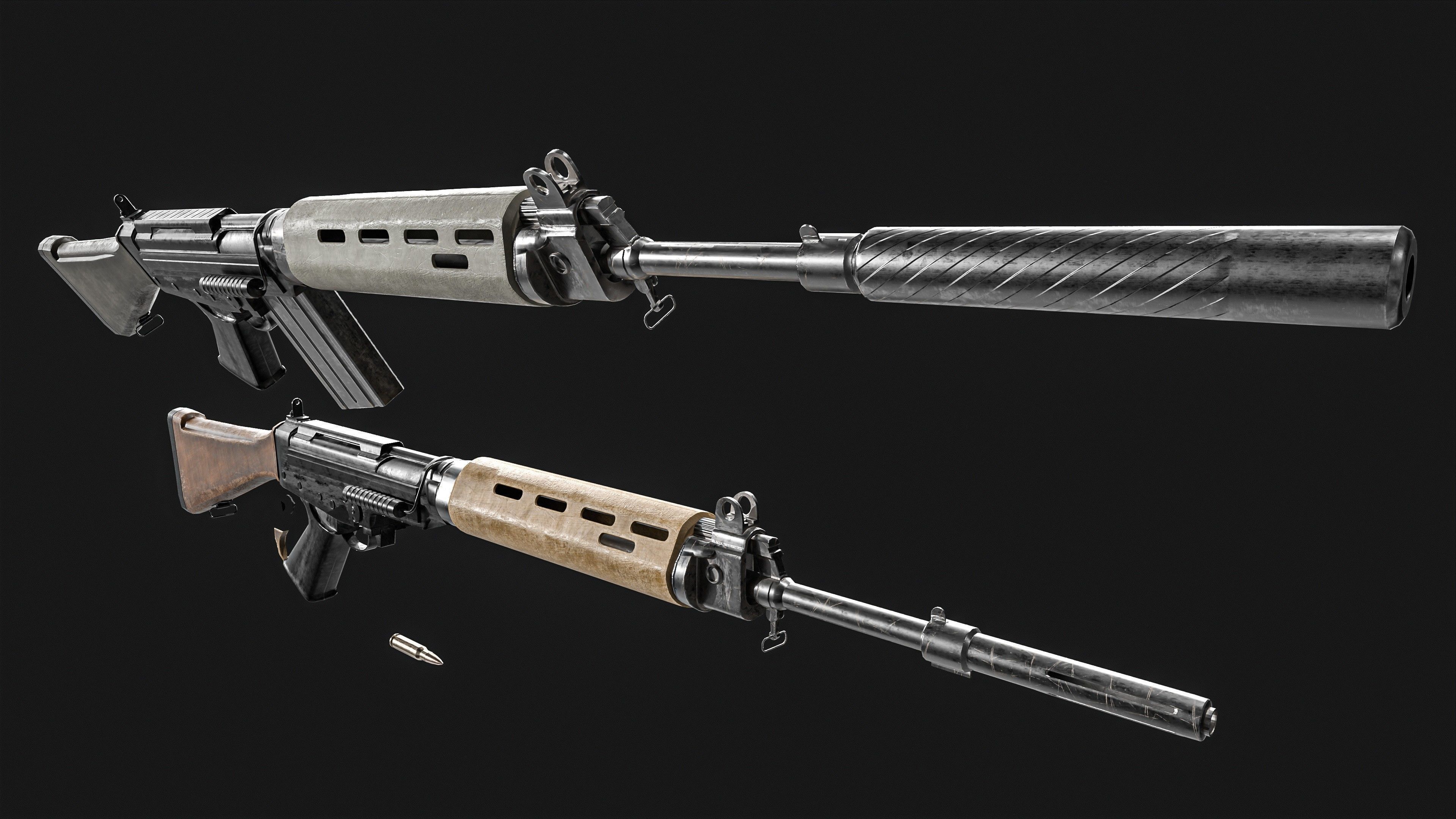 FN FAL  Rifle Low-poly 3D model_10