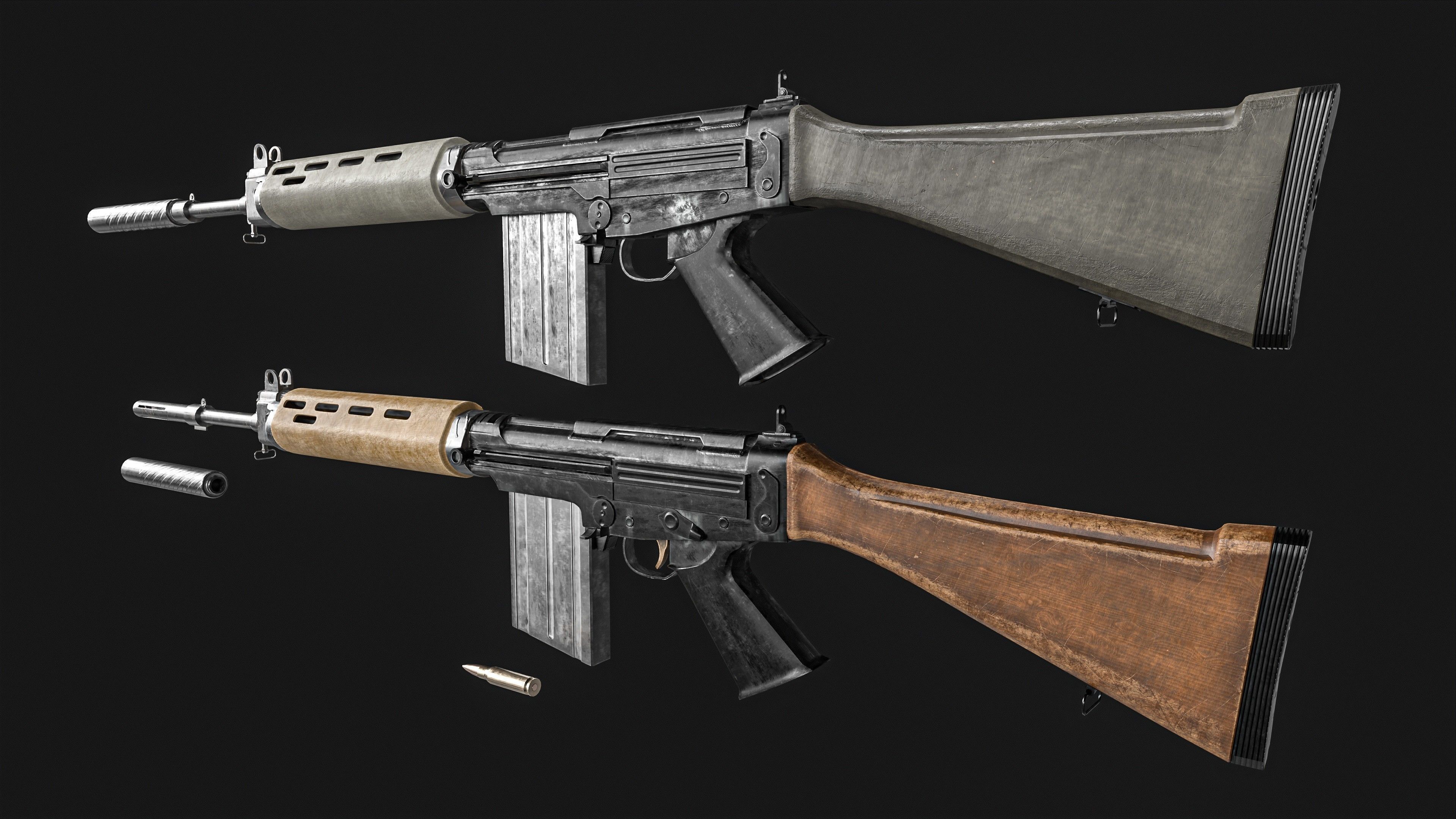FN FAL  Rifle Low-poly 3D model_1