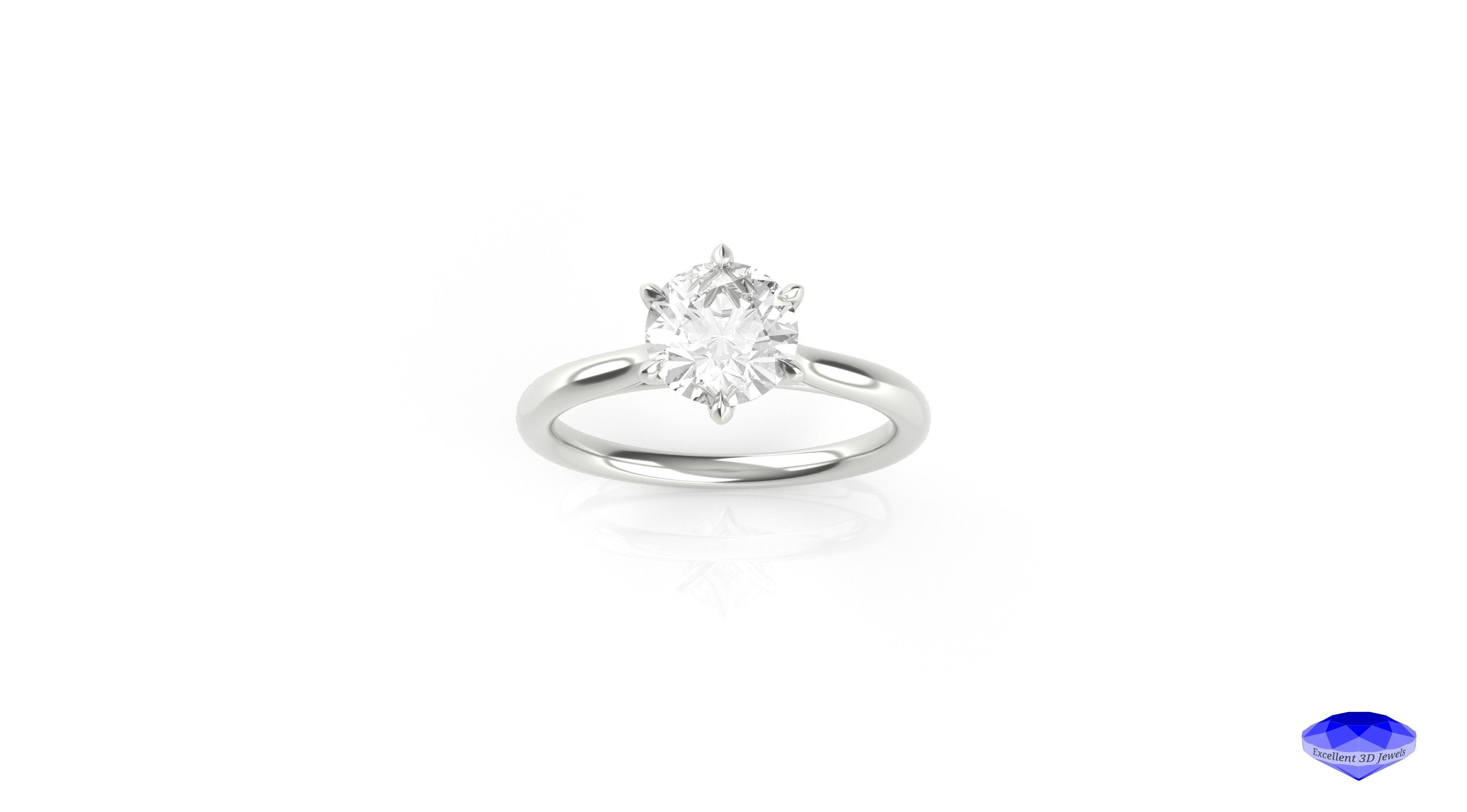 Six Prongs Diamond Solitaire Ring 3D print model_1