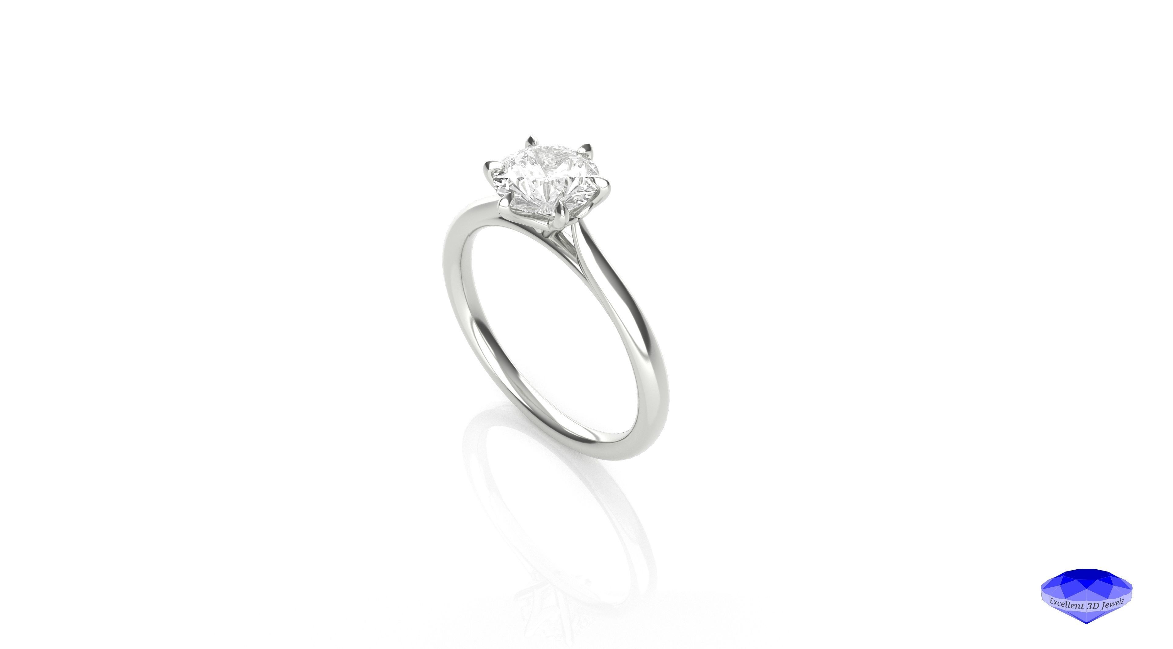 Six Prongs Diamond Solitaire Ring 3D print model_3