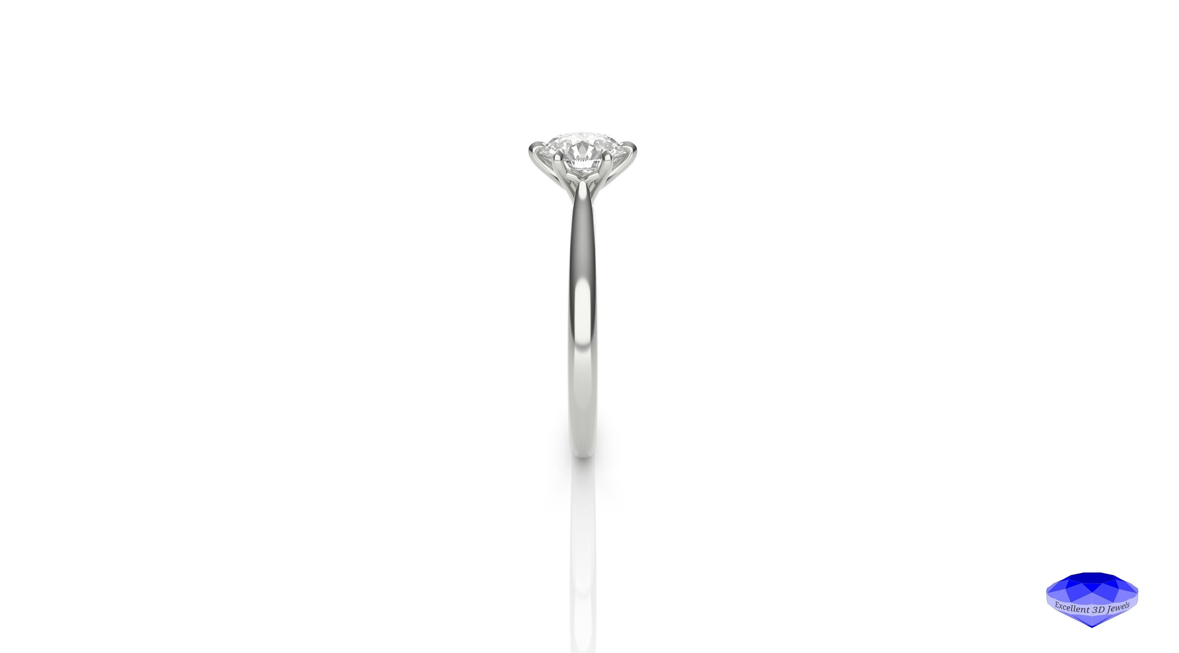 Six Prongs Diamond Solitaire Ring 3D print model_4