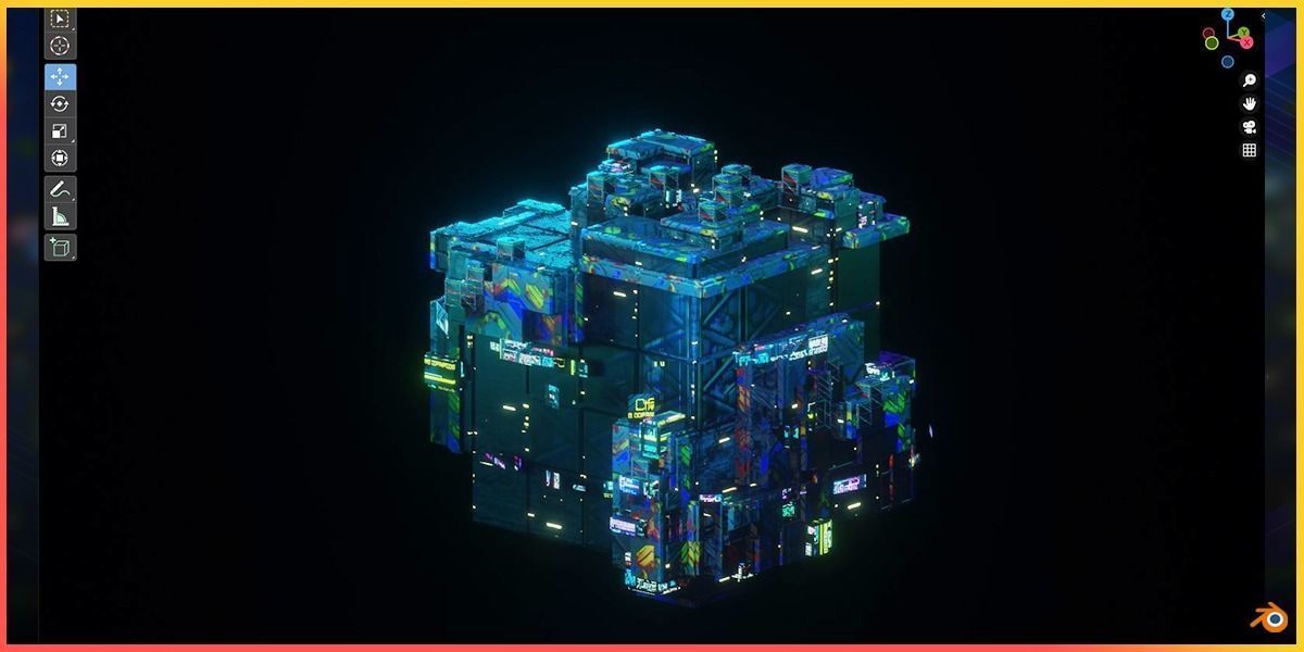 Procedural Sci-Fi Cyberpunk Effect Generator For Blender Low-poly 3D model_3