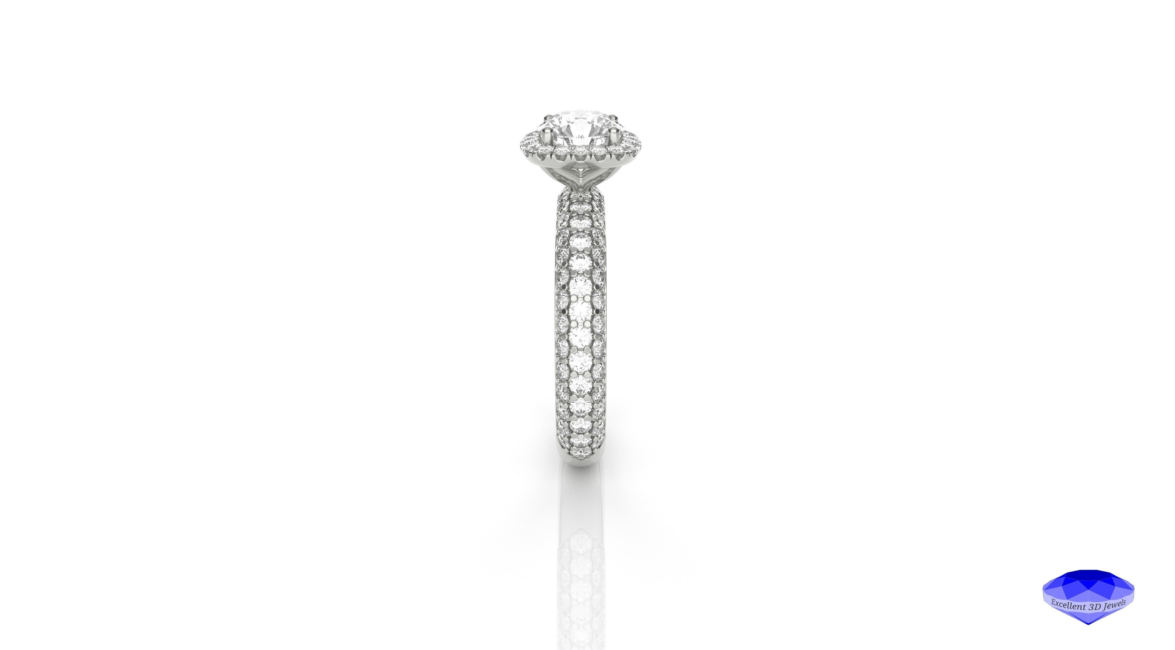 Cushion Halo Pave Engagement Ring  3D print model_4
