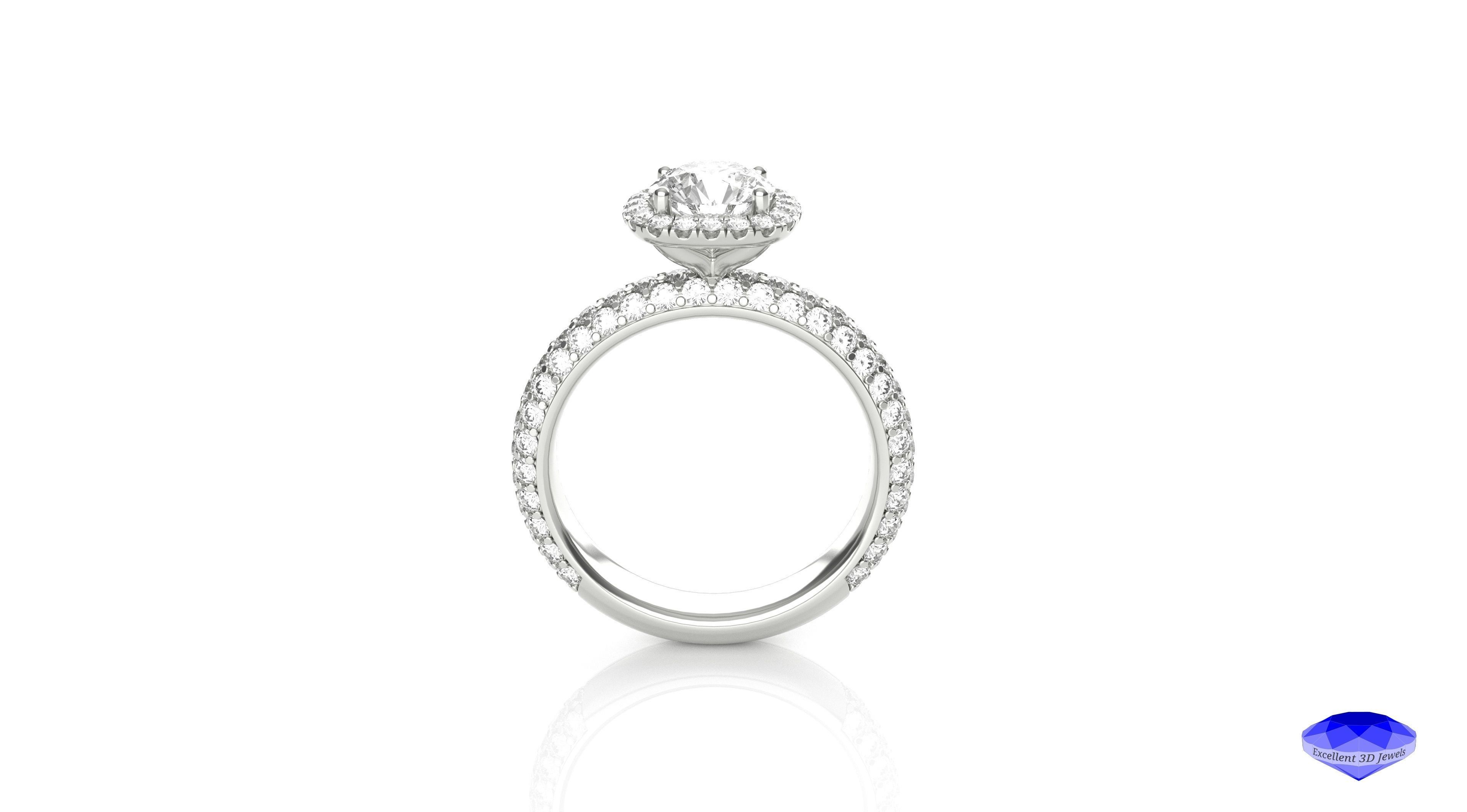 Cushion Halo Pave Engagement Ring  3D print model_2