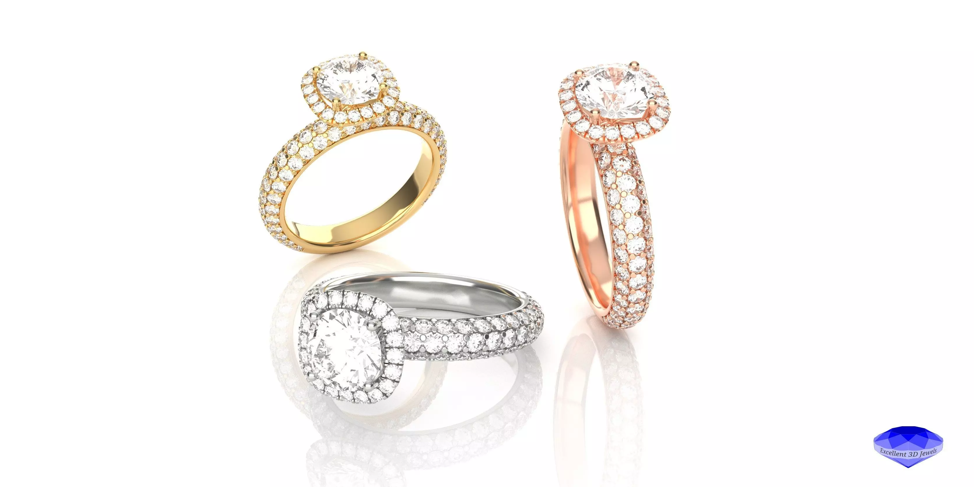 Cushion Halo Pave Engagement Ring  3D print model_0