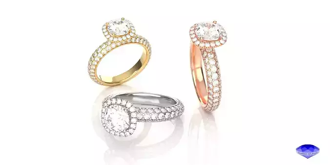 Cushion Halo Pave Engagement Ring 